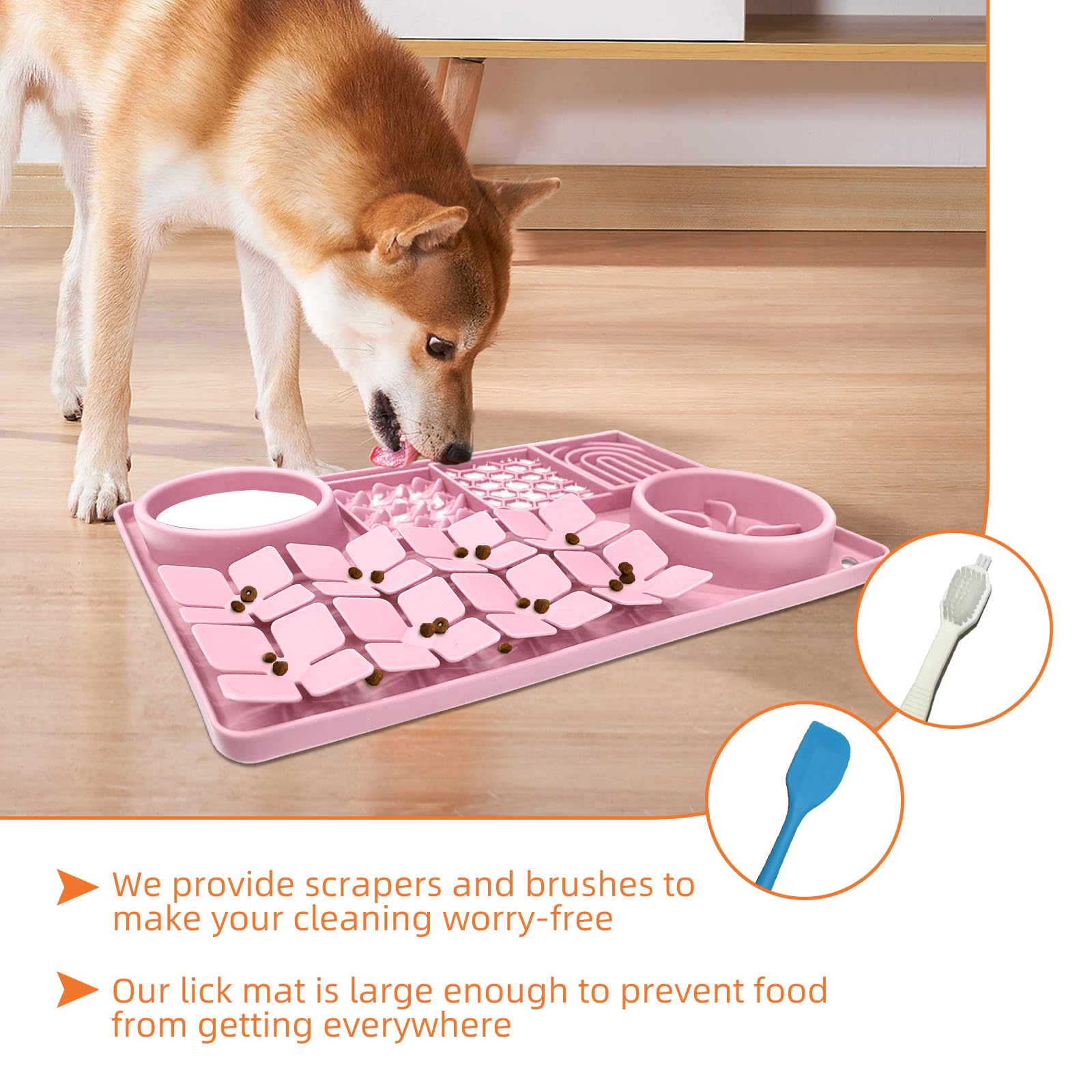 Lick Mat for Dogs Cats Includes Brush and Scraper, Snuffle Mat Silicone Anti-chocking Pet Dish, Non-Slip Dog Licking Bowl Intera