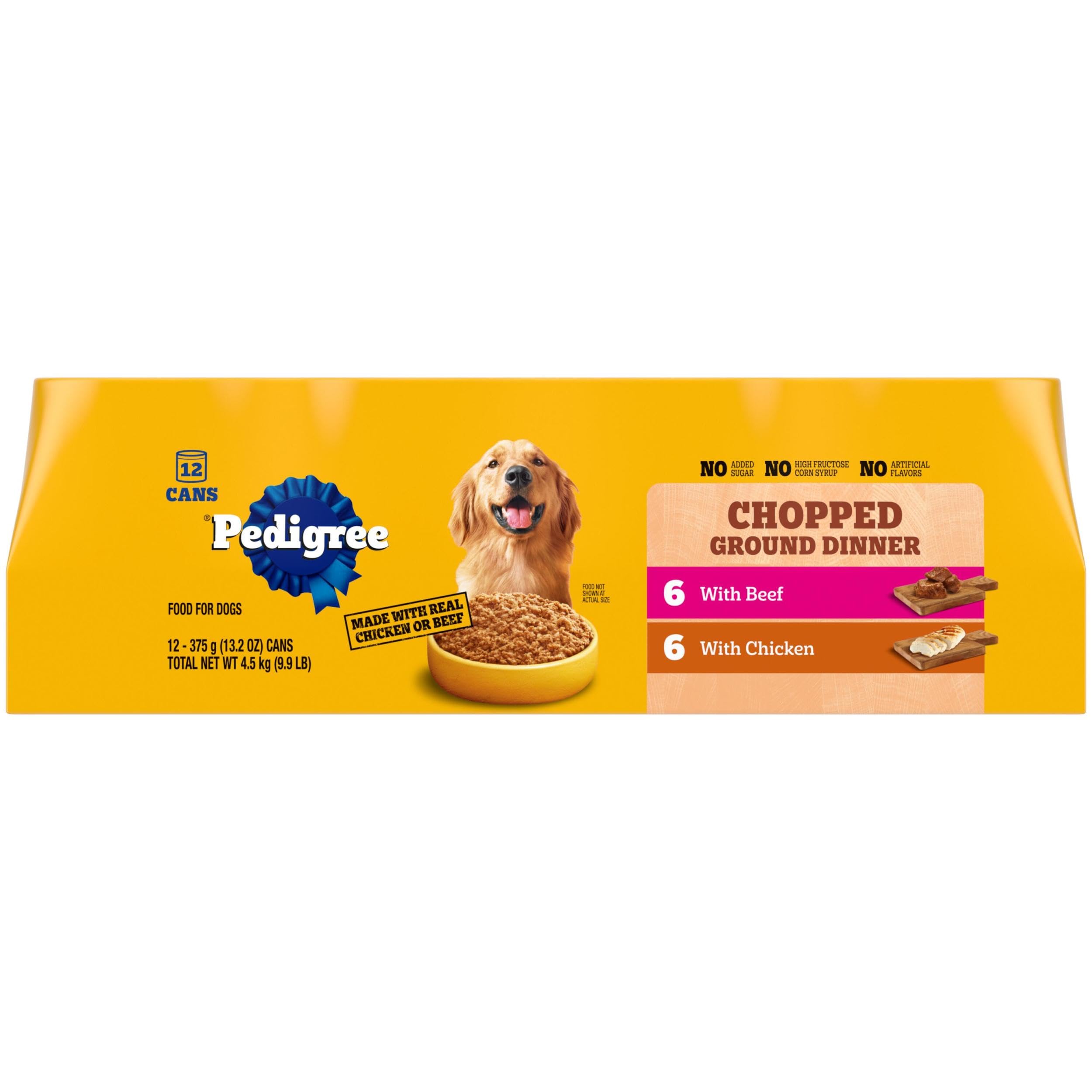 Pedigree Chopped Ground Dinner Wet Dog Food Chicken & Beef Variety Pack, 13.2 oz. Cans (12 Count, Pack of 1)