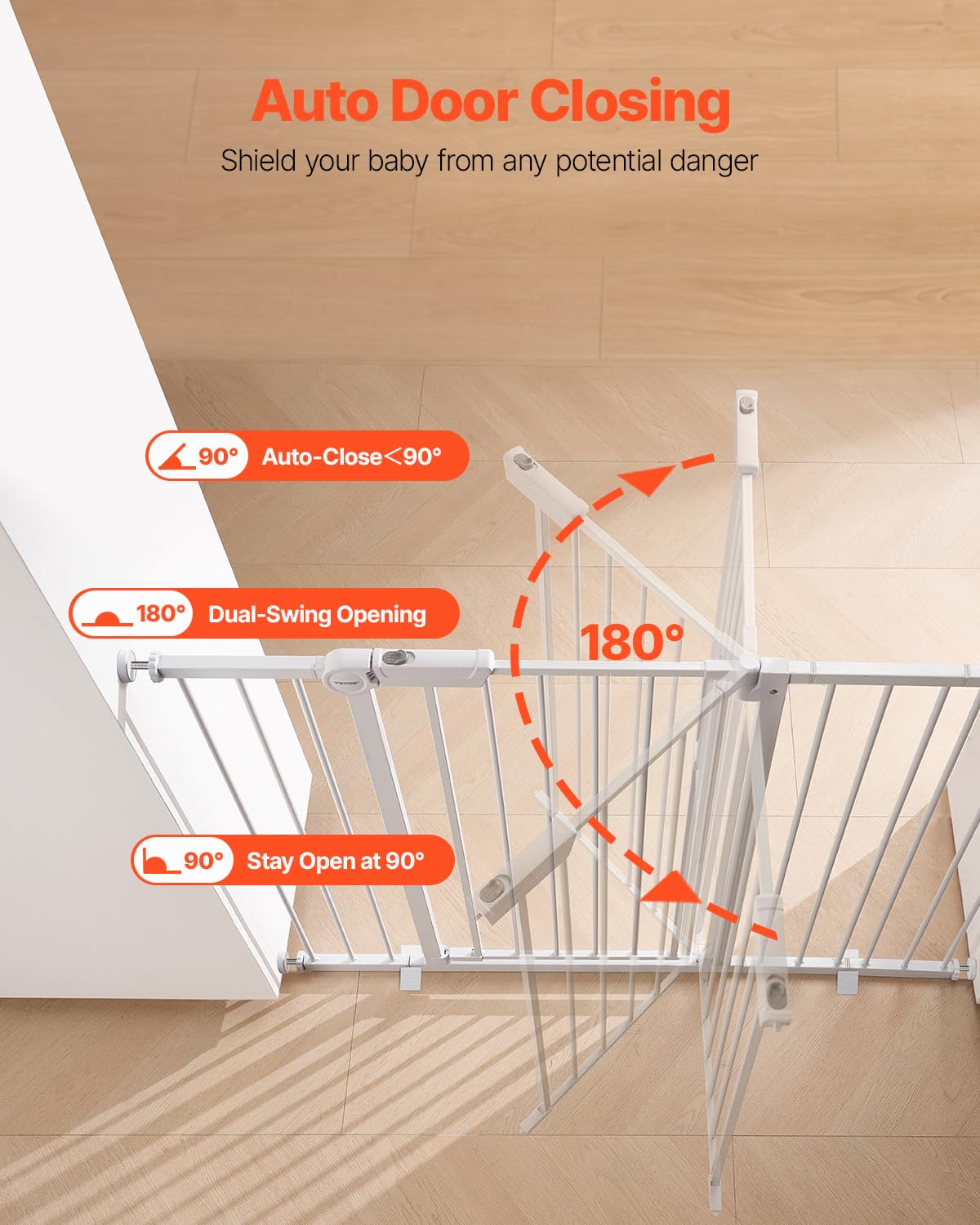 VEVOR Baby Gate, 26-48 Inches Adjustable Width, 36 Inches High Dog Gate, Easy Step Walk Thru, for Child Pet Security, Pressure M