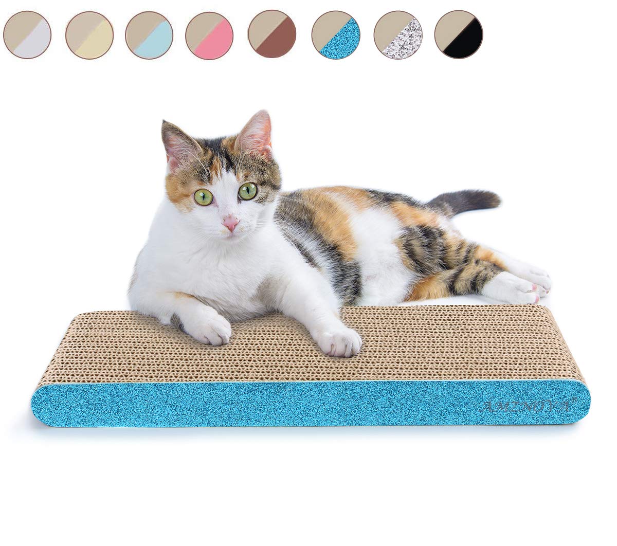 Amznova Cat Scratcher, Cardboard Cat Scratchers, Durable & Recyclable Scratch Pad, Colors Series, Narrow, Glitter Blue