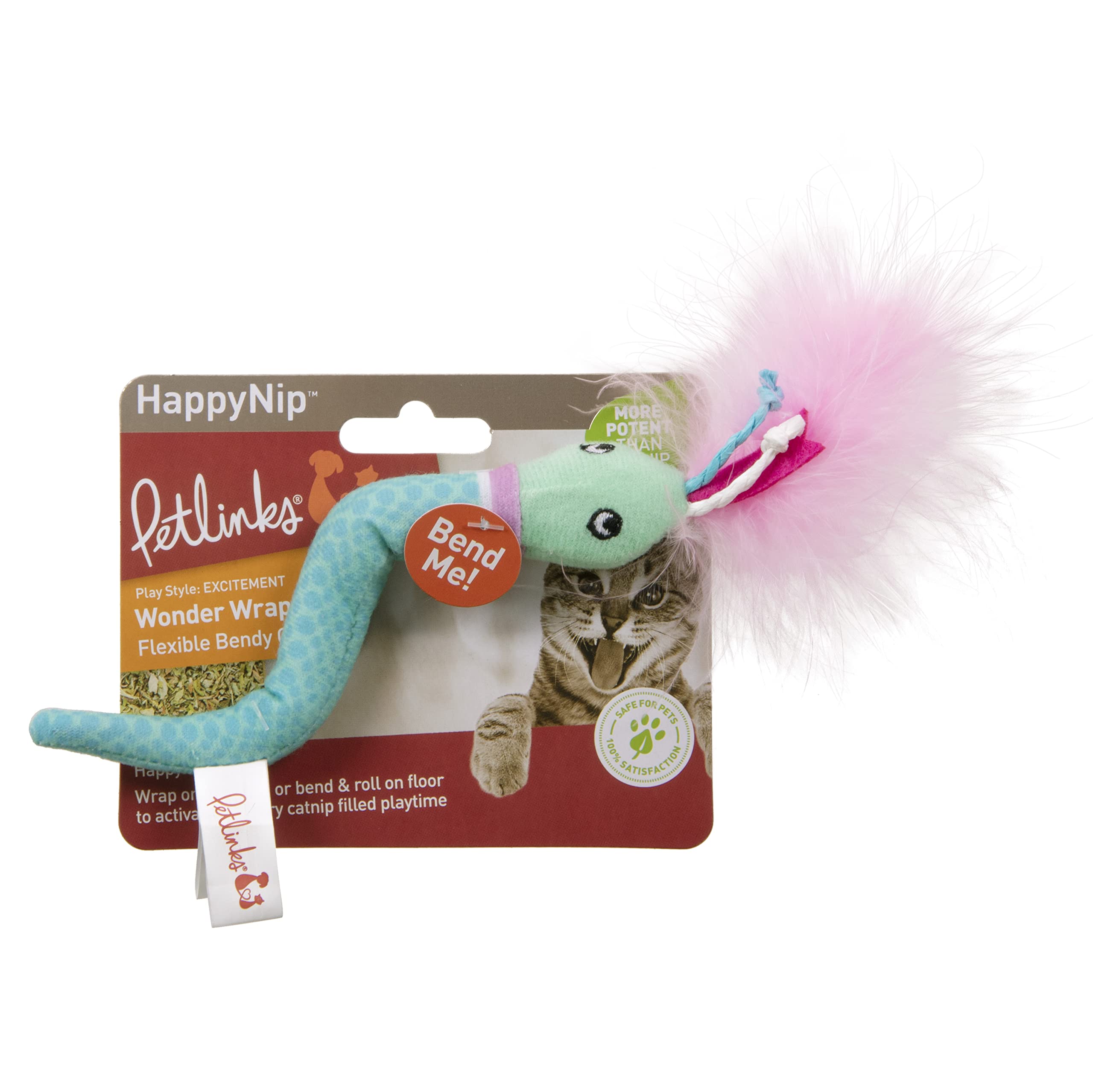 Petlinks HappyNip Wonder Wrap Plush Cat Toy, Contains Silvervine & Catnip - Blue, One Size