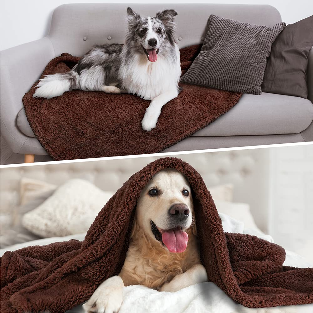 Petami Fluffy Waterproof Dog Blanket For Medium Large Dogs, Soft Warm Pet Sherpa Throw Pee Proof Couch Cover, Reversible Cat Bed Blanket Sofa Protector, Plush Washable Pad (Brown, 40X60)