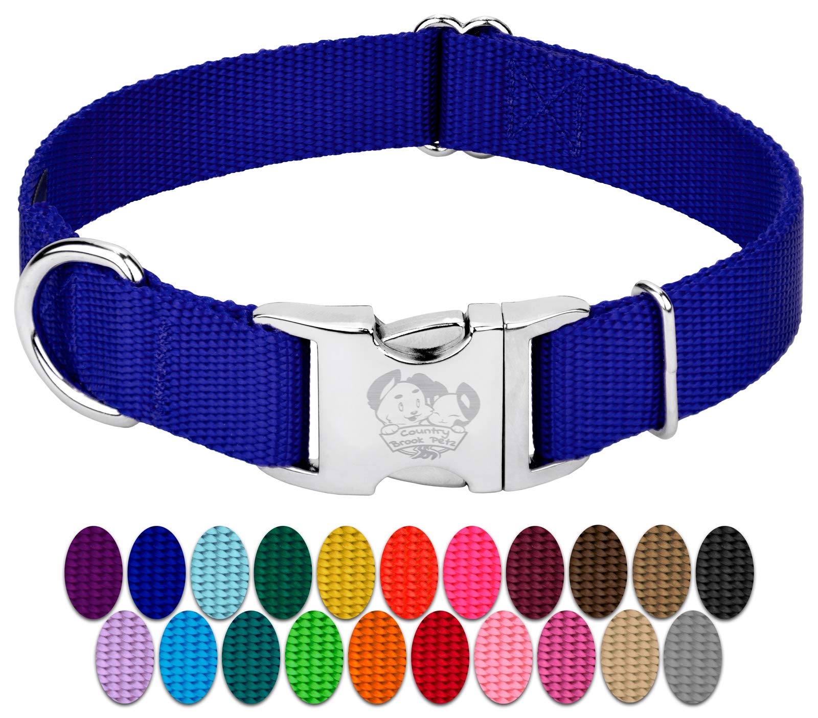 Country Brook Design - Vibrant 30+ Color Selection - Premium Nylon Dog Collar With Metal Buckle (Extra Large, 1 Inch, Bright Royal Blue)