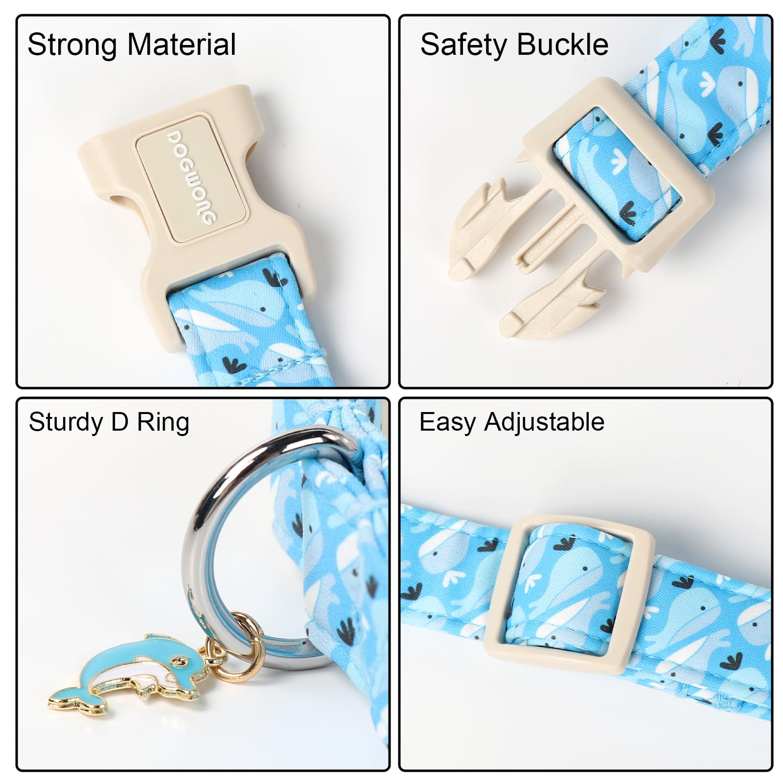 Dogwong Summer Dog Collar, Cute Blue Whale Dog Collars, Adjustable Summer Shark Pet Collars Boy Male Coastal Beach Necklace For
