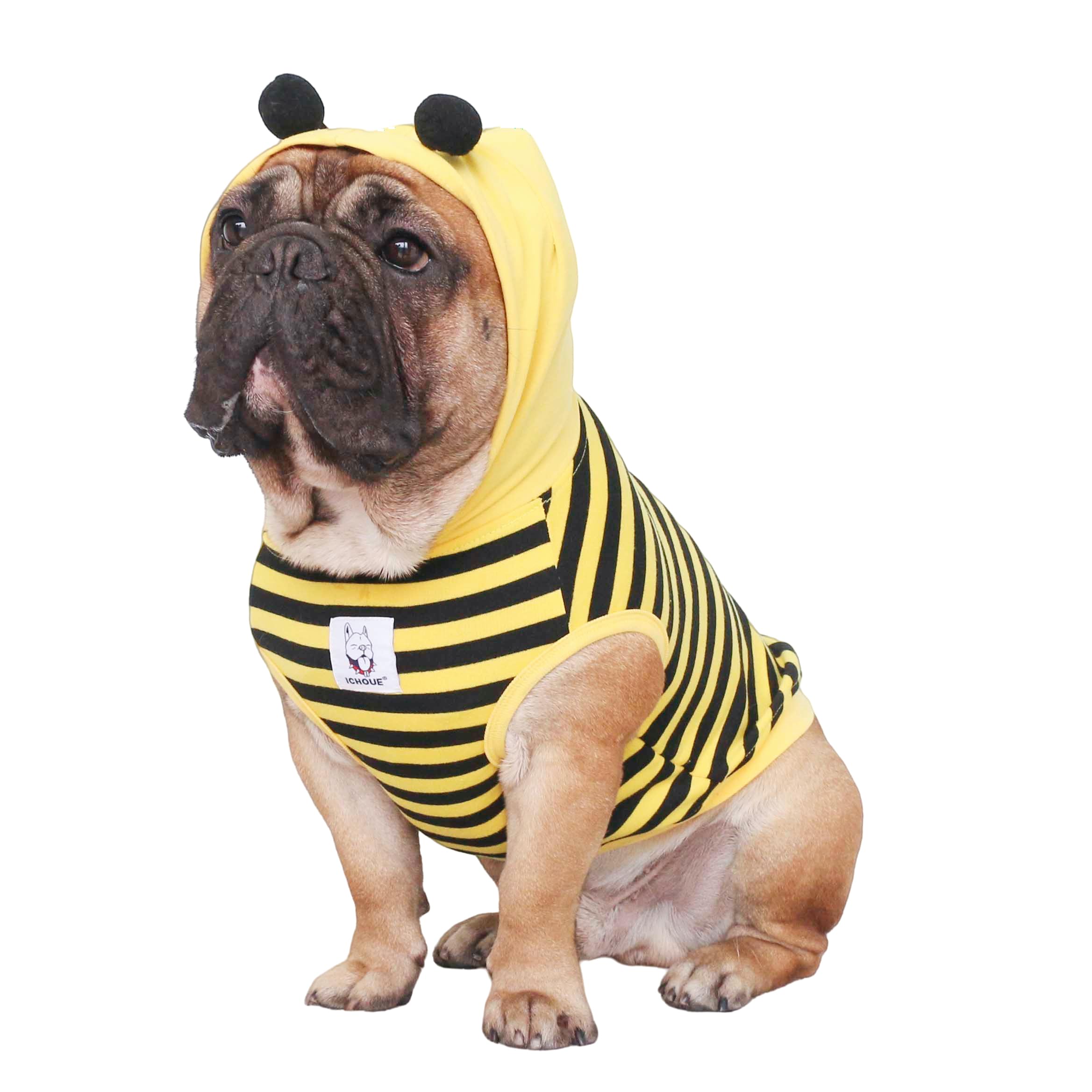 Ichoue I Am A French Bulldog Bee Honeybee Bumblebee Halloween Costumes Hoodies Sleeveless Clothes Outfits Cosplay Shirts For Small Dogs Frenchie Pug English Boston Puppy - Black And Yellow, Medium
