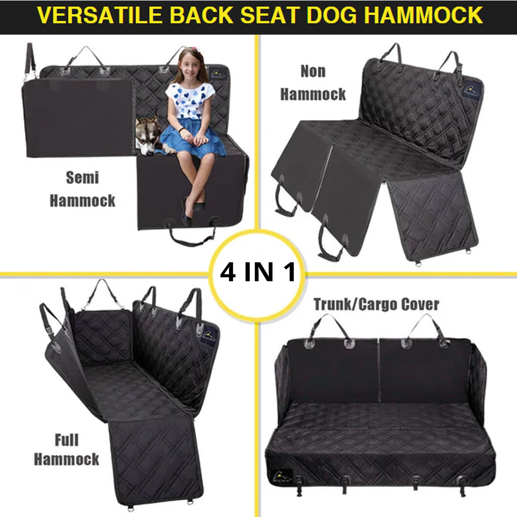 Meadowlark Premium Hammock Dog Car Seat Cover Back Seat, Dog Cover Car Seat Protector, Non-Slip, Dog Stuff, Anti Shock, Water Repellant, Pet Car Seat Cover For Dogs W/Seat Belt & 2 Headrest Covers