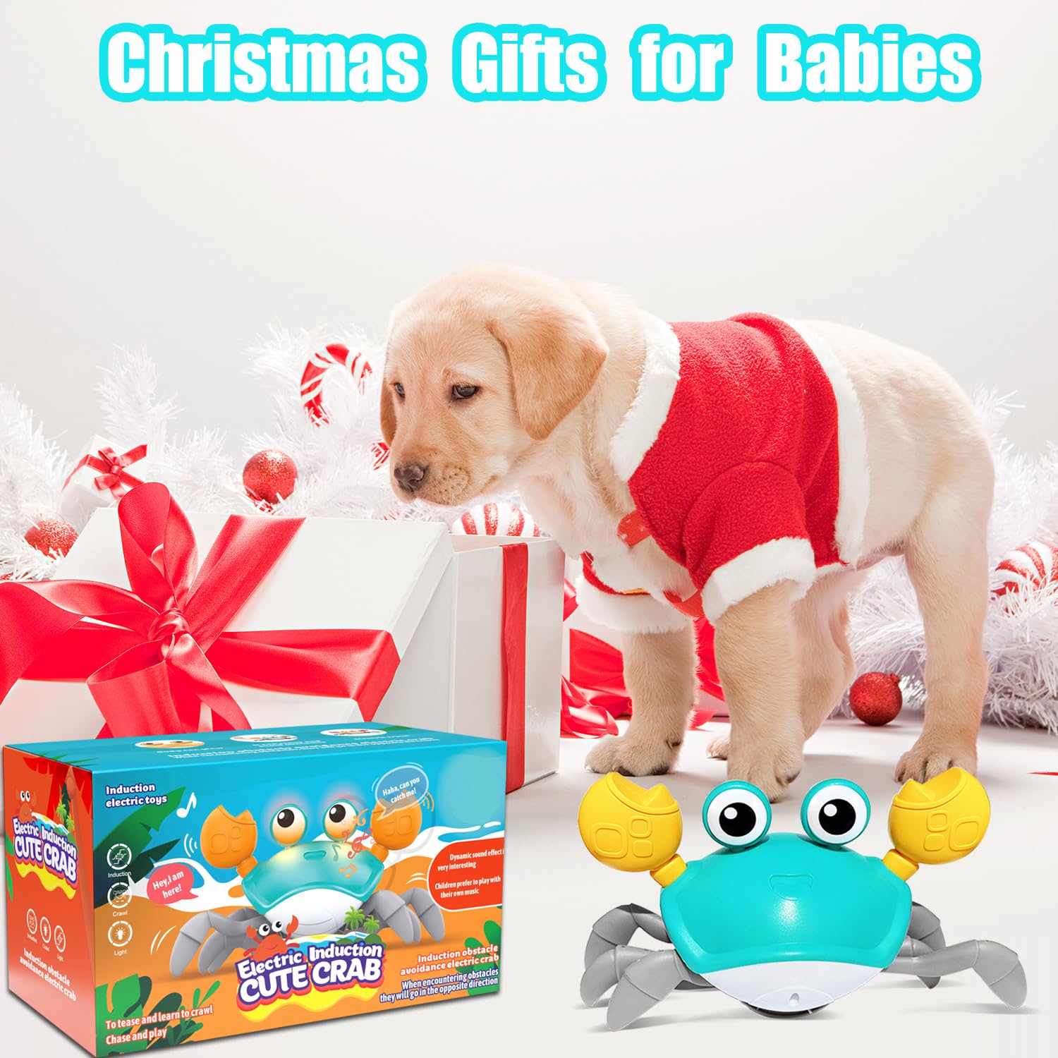 Hongid Crawling Crab Dog Toys,Escaping Crab Dog Toy With Obstacle Avoidance Sensor,Interactive Dog Toys With Music Sounds & Lights For Dogs Cats Pets,Christmas Toy Gifts For Puppy/Small/Medium Dogs