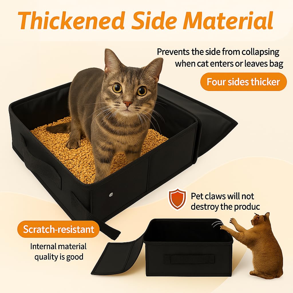 Loyareal Portable Travel Litter Box For Cats, Small Foldable Travel Cat Litter Box With Zipped Lid, No Smell, Waterproof, Leak-P