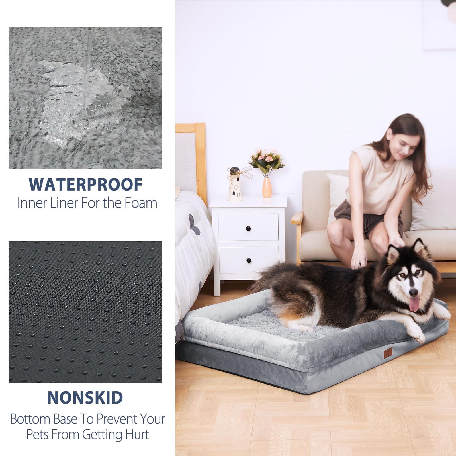 Yiruka Xl Dog Bed, Orthopedic Washable Dog Bed With Removable Cover, Grey Waterproof Extra Large Dog Bed, Dog Beds For Extra Large Sized Dog
