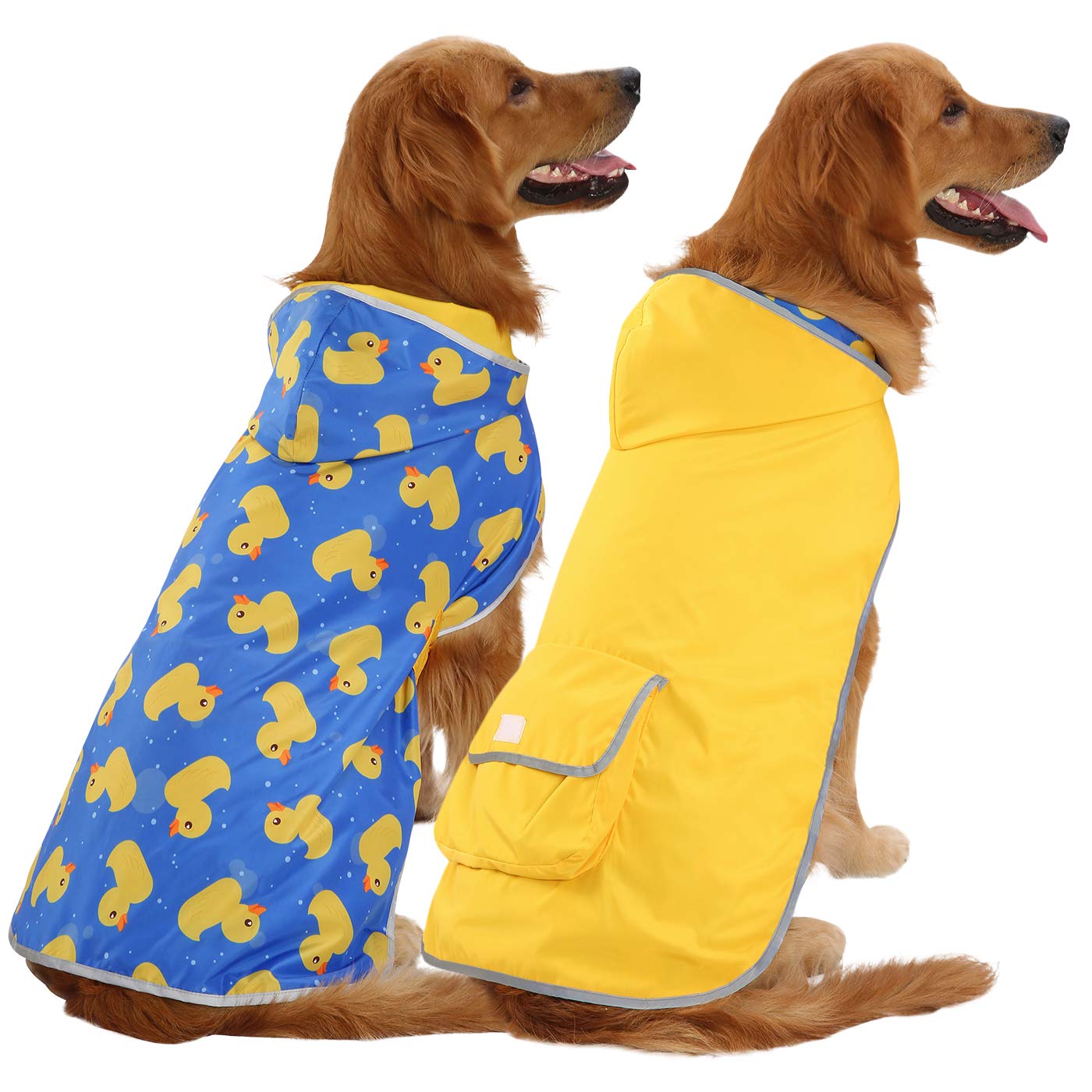 Hde Reversible Dog Raincoat Hooded Slicker Poncho Rain Coat Jacket For Small Medium Large Dogs Ducks Yellow - Xxl