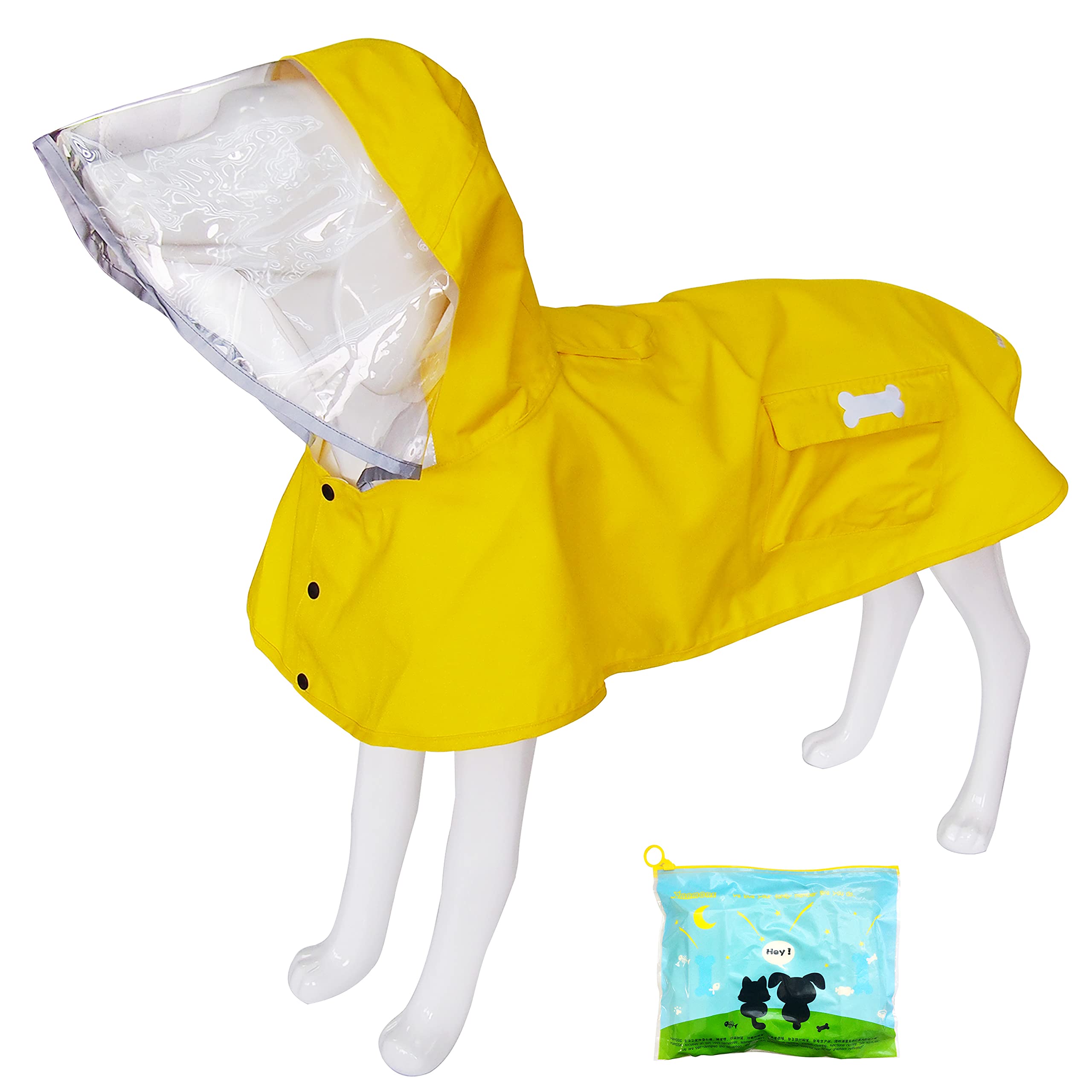 Waterproof Dog Raincoat, Adjustable Reflective Lightweight Pet Rain Clothes With Poncho Hood (Yellow, Small)