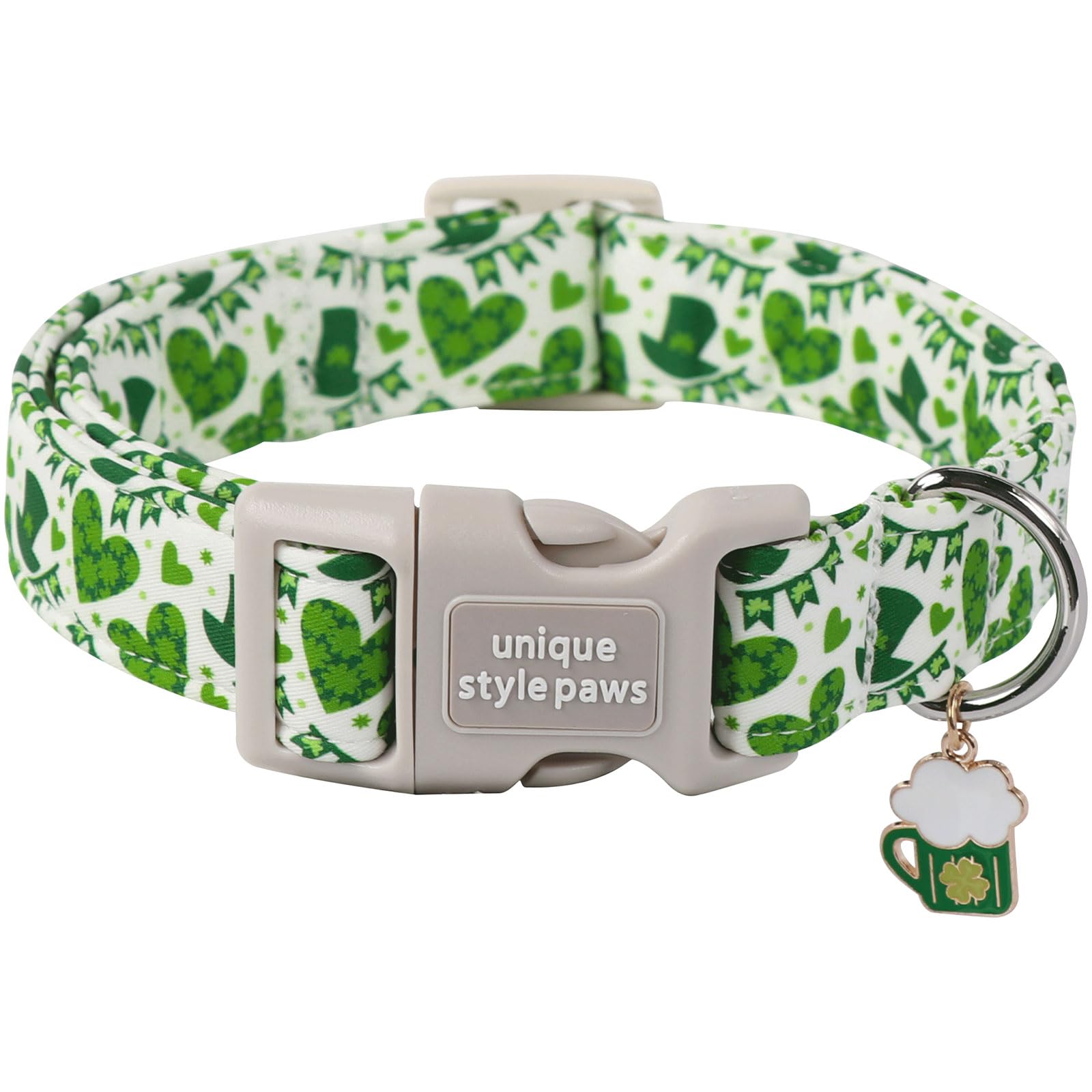 Unique Style Paws St. Patrick'S Day Dog Collar Plastic Buckle Collar With Pendant Green Lucky Magic Hat Gift For Small Medium La