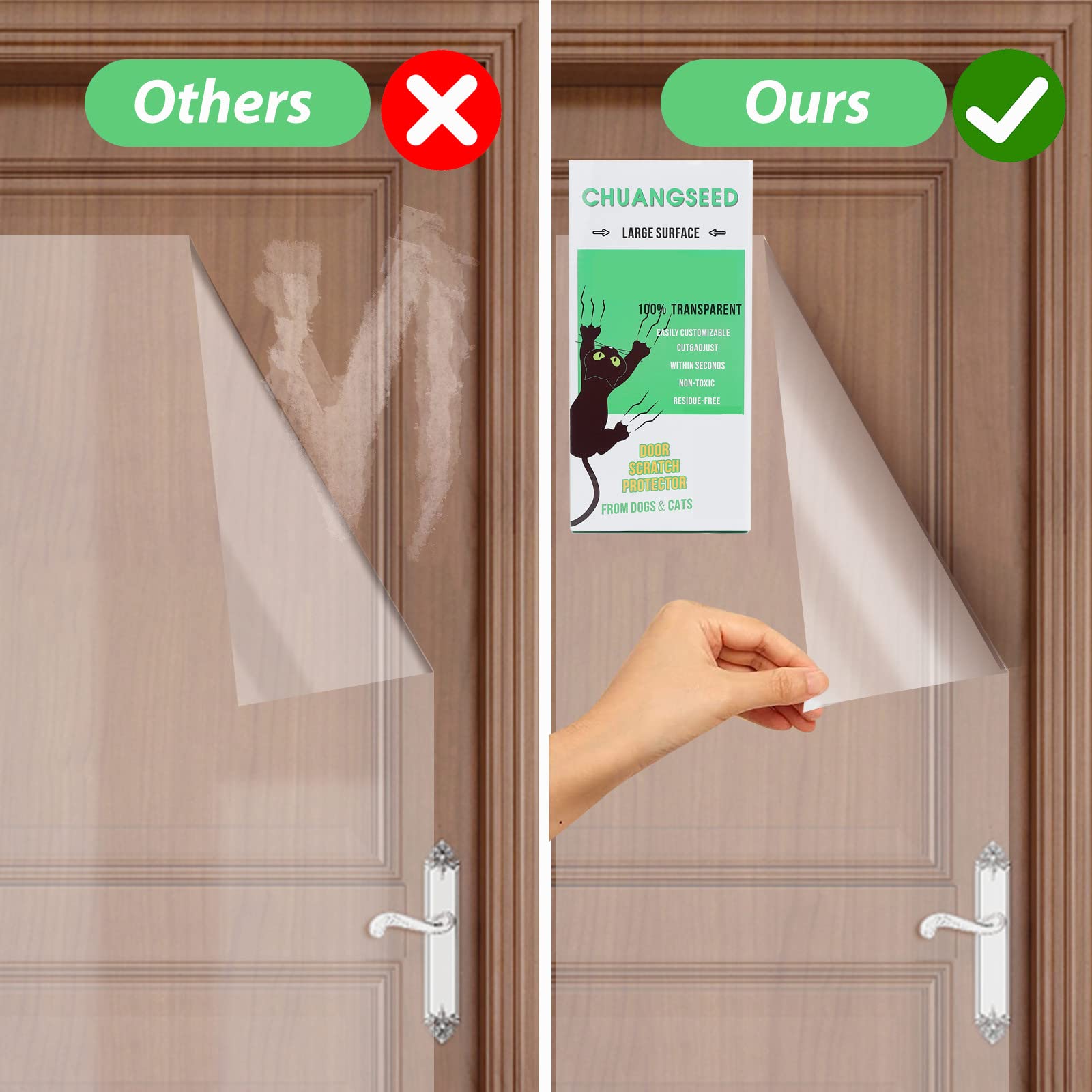 Door Protector From Dog Scratching 118' X 8.2' Cat Scratch Door Frame Single Side Adhesive Protector Anti Dog Scratch Door Guard For Dogs Clear Chuangseed