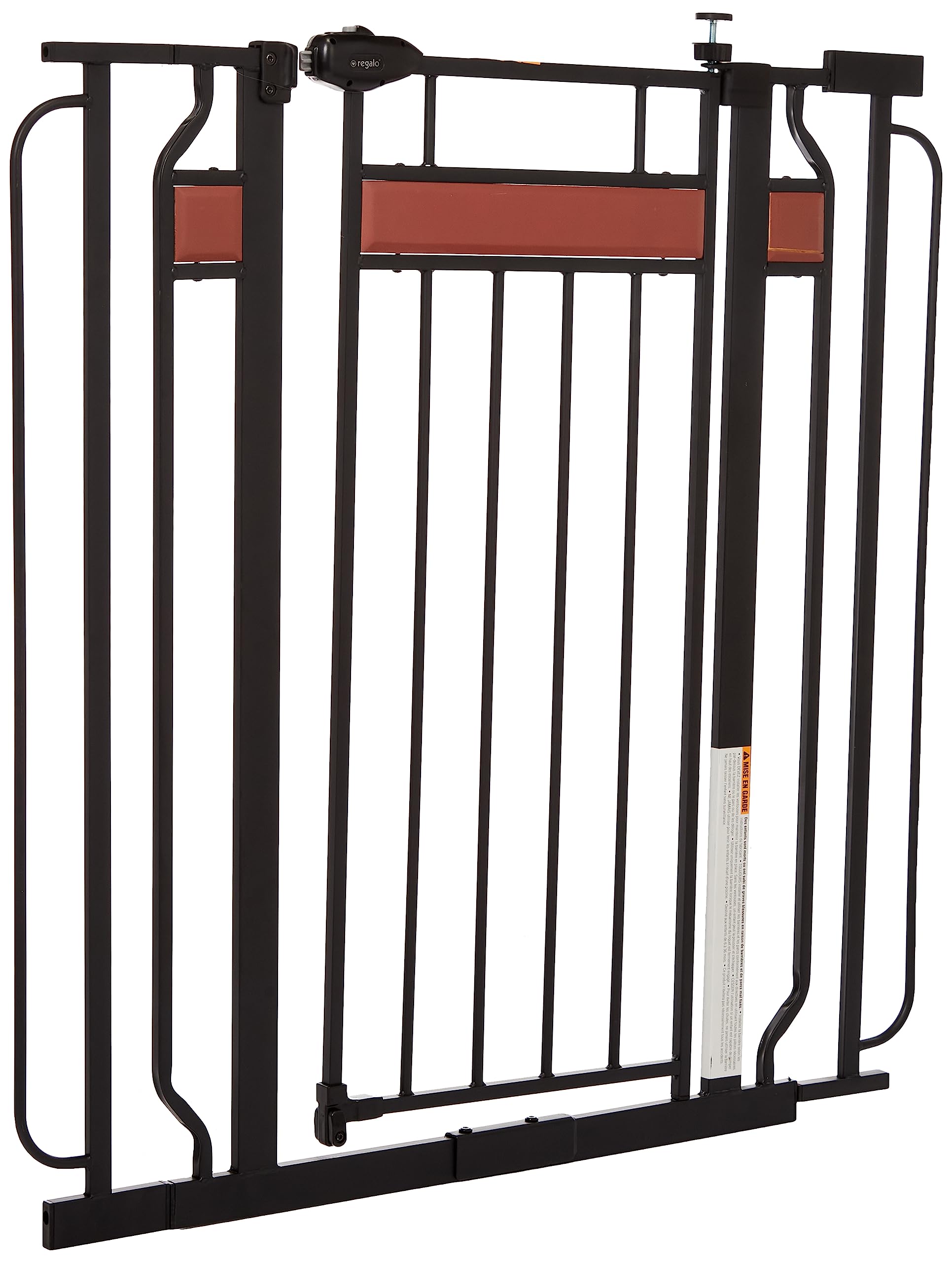 Regalo Home Accents Extra Tall & Wide Baby Gate, Bonus Kit, Includes Décor Steel With Hardwood, 4' Extension Kit, 4 Pack Pressure Mount Kit & Wall Cups, 0320 Ds