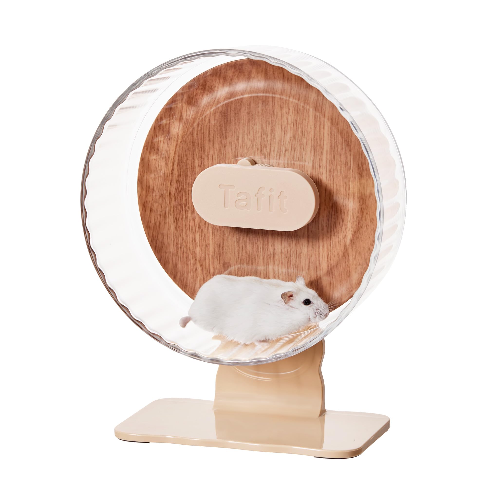 Tafit Silent Hamster Wheel 8.7 Inch Dual-Bearings Quiet Running Exercise Wheels With Wood Grain Backboard, Height Adjustable For