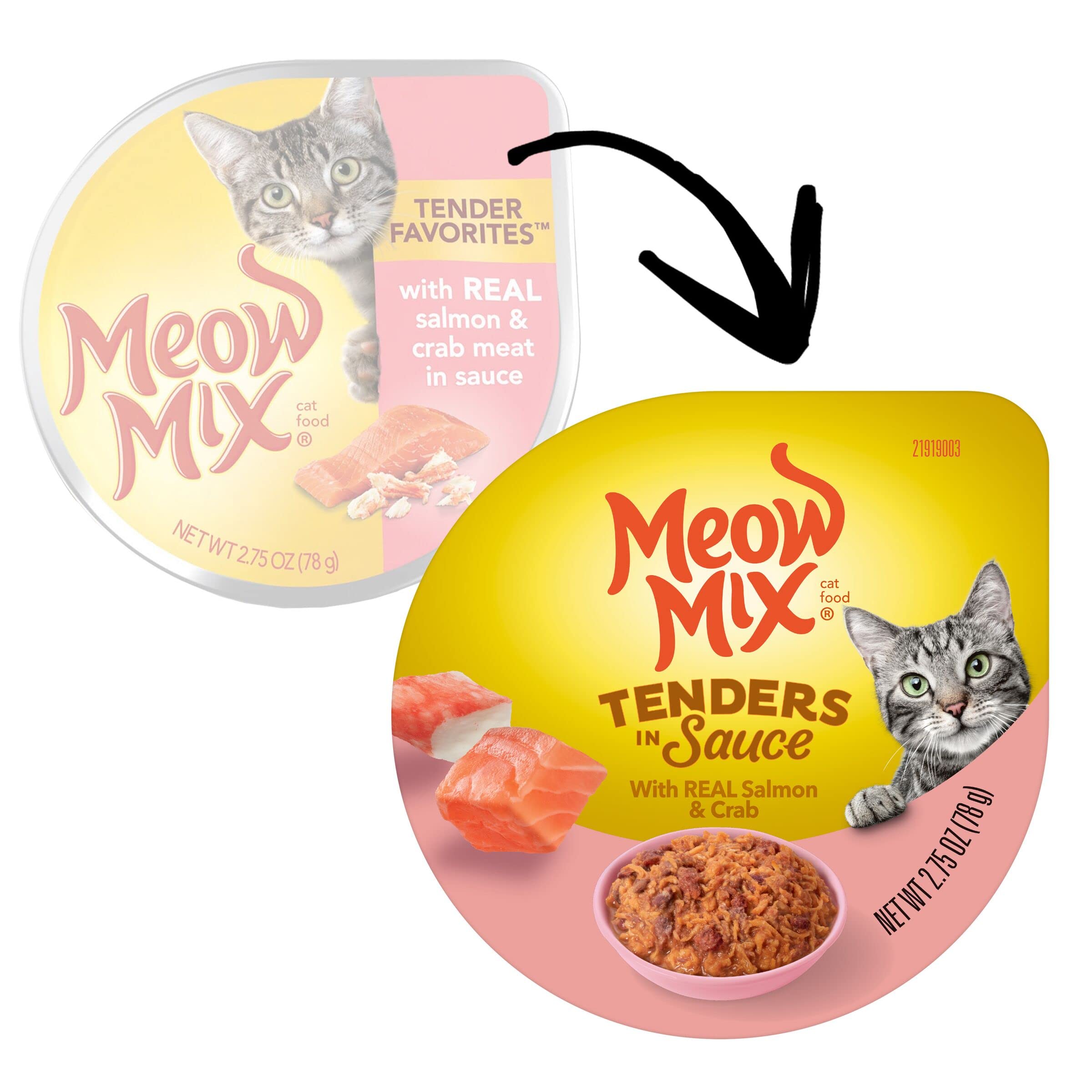 Meow Mix Tenders in Sauce Wet Cat Food, Salmon & Crab, 2.75 Ounce Cup (Pack of 12)
