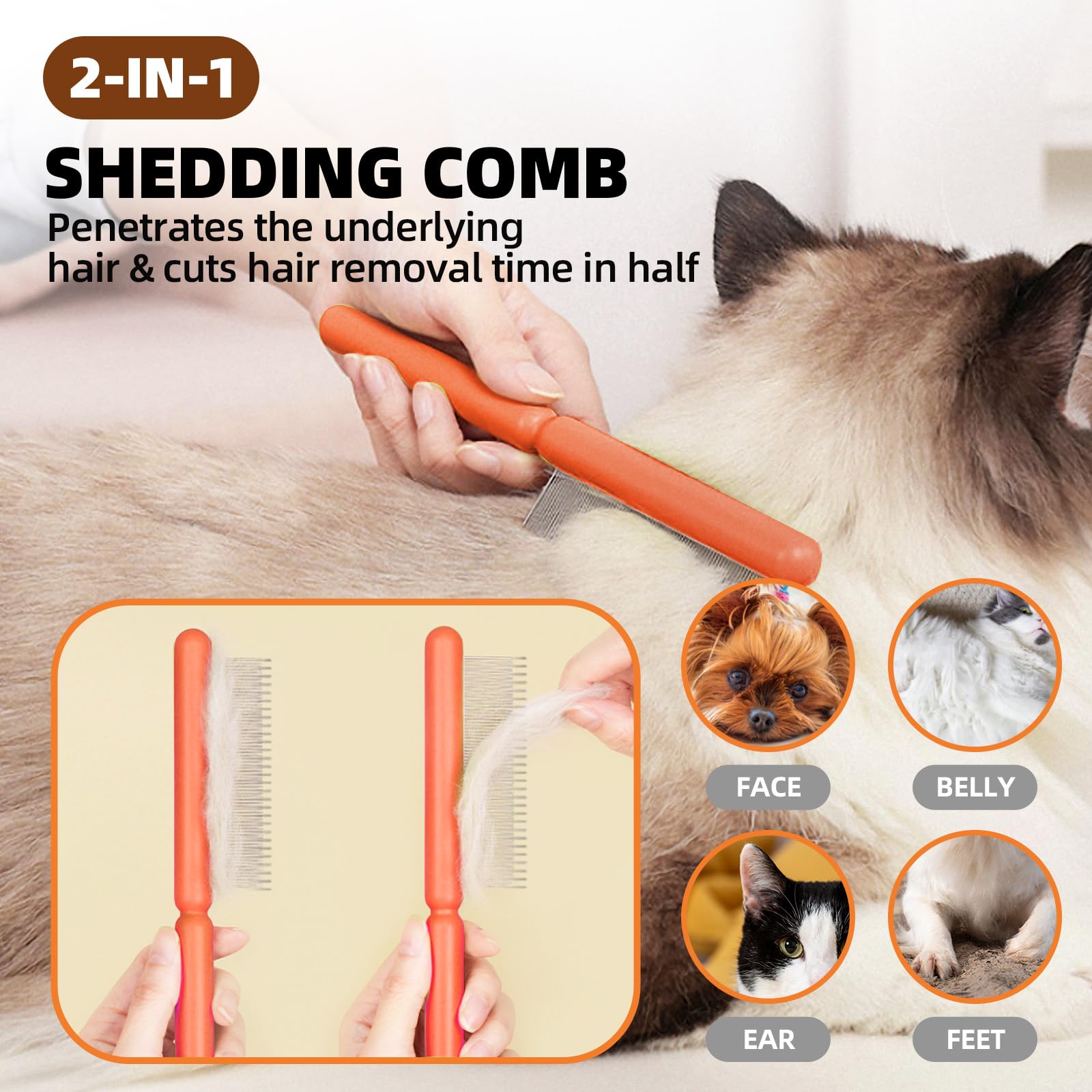 Kueiox Dog Grooming Brush Set, 7 Pcs Self-Cleaning Deshedding Hair Brushes For Short Long Haired Dogs Cats, Includes Scrubber Sh