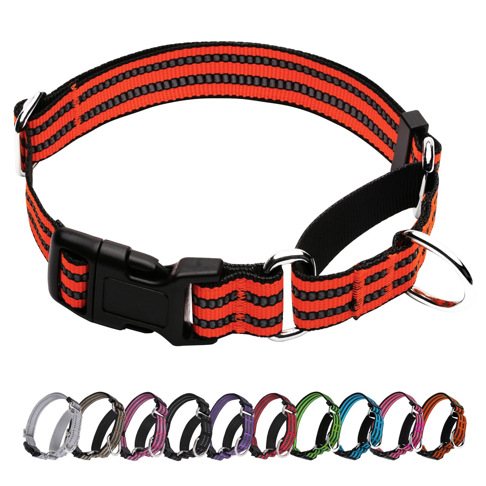 Joyeeiioo Martingale Dog Collar, Adjustable Nylon Reflective Collar With Quick Release Buckle (Bright Orange, Extra Large)
