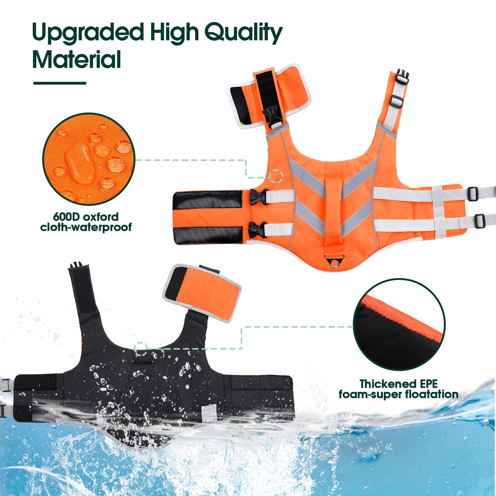 Kuoser Dog Life Jacket With Reflective Stripes, Adjustable High Visibility Dog Life Vest With High Flotation Swimsuit For Small Medium And Large Dogs