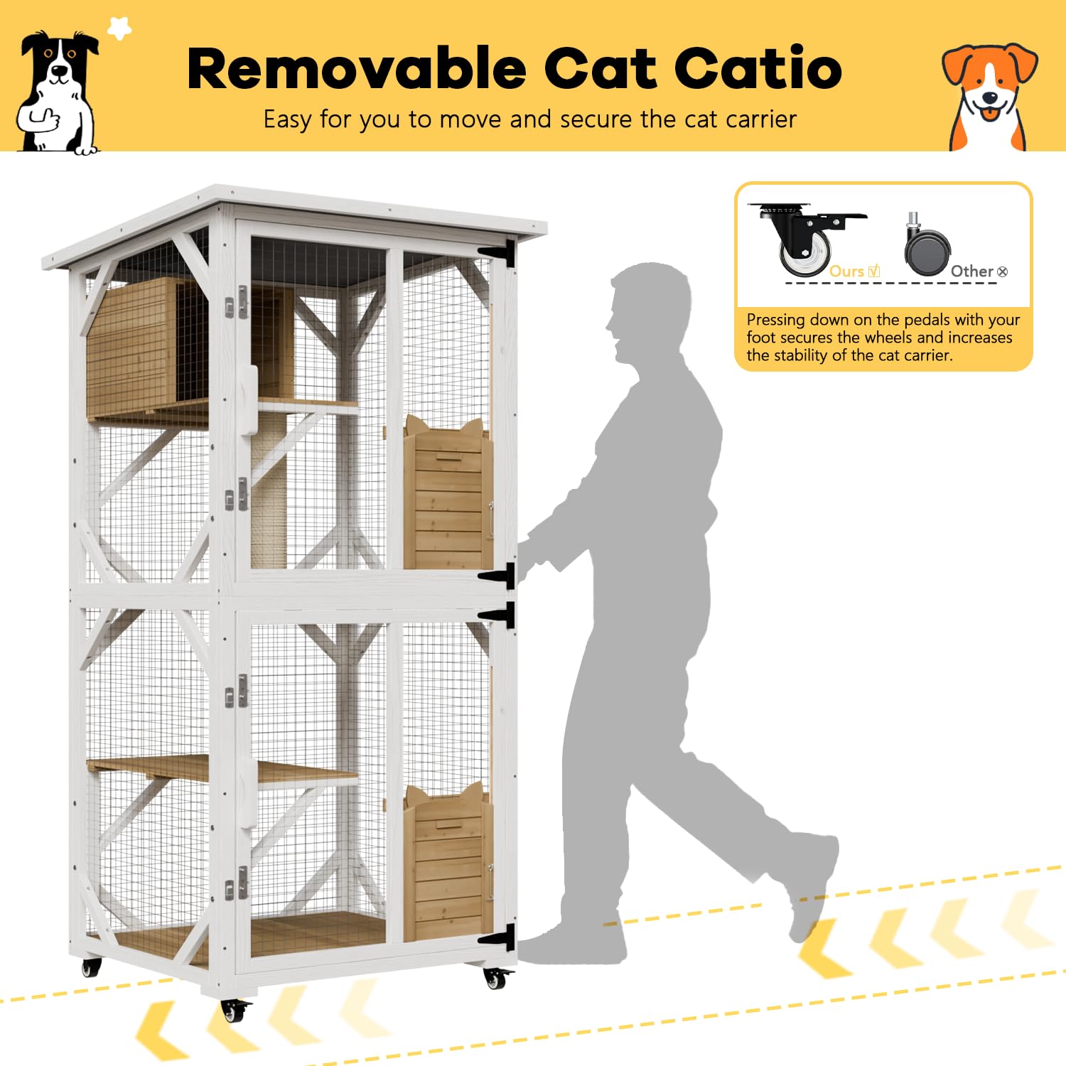OFIKA Cat House Catio Outdoor Enclosure with Waterproof Roof,71 cat House & Condos on Wheels for Outdoor Patio,Cat Window Box,