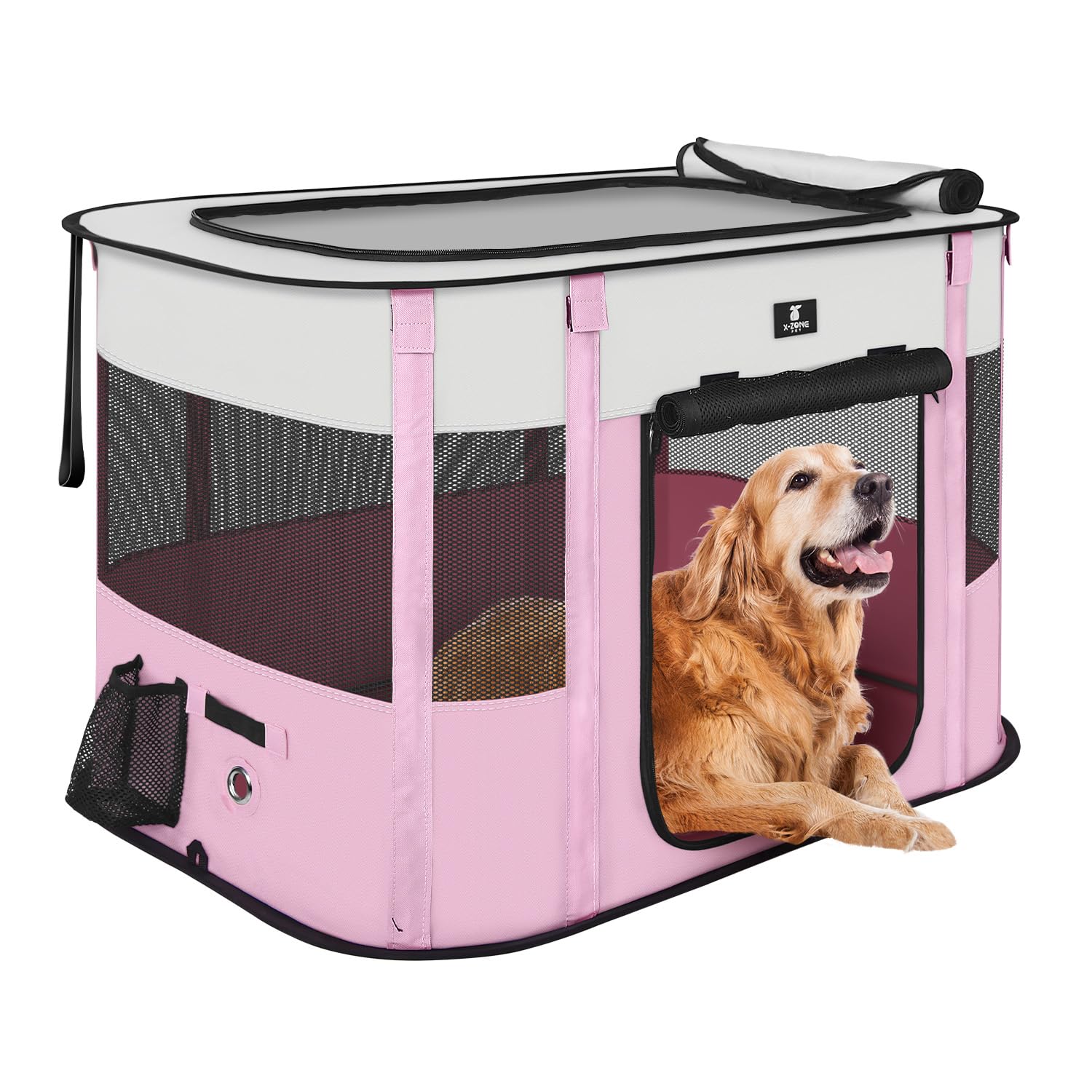 X-ZONE PET Dog Playpen, Puppy Cat Play Pen Portable Foldable Indoor/Outdoor Tent Crate Cage, Portable Pet Crate Medium Size Pink