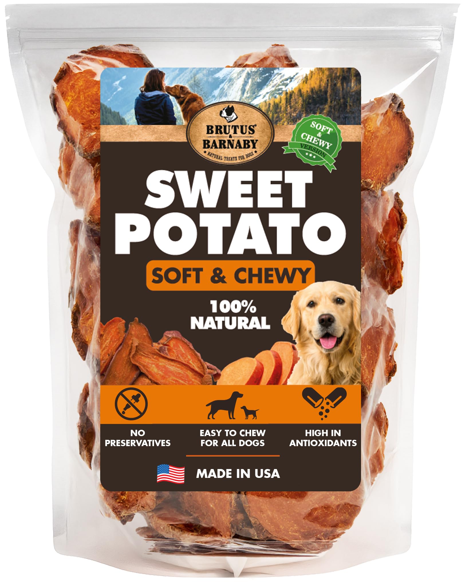 Sweet Potato Slices For Dogs - Soft & Chewy - Single Ingredient Dog Treats, Healthy 100% Natural Sweet Potato Dog Treats With No