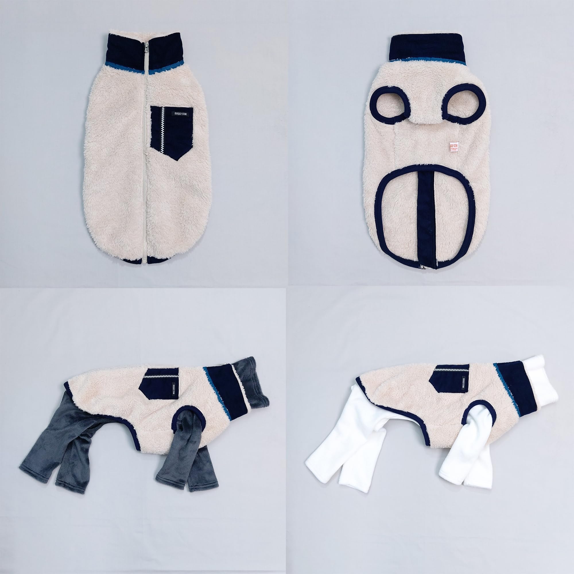 D Doggy Star Italian Greyhound Warm Fleece Zip-Up Sweater Jacket Outfit Clothes Whippet For Dog Coat (L,Zipup Navy)