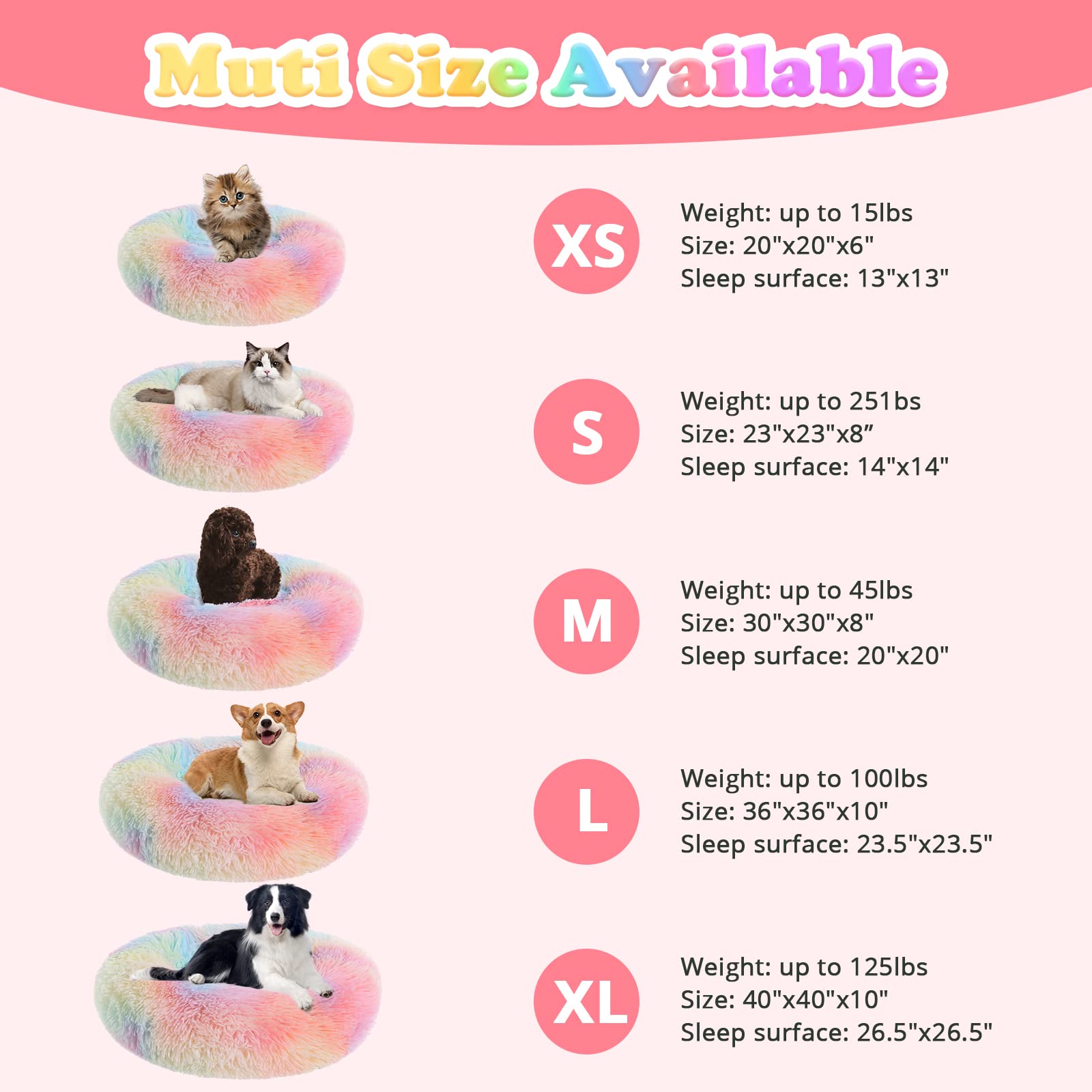 Jollyvogue Dog Beds, Calming Small Dog Bed, Anti-Anxiety Dog Bed For Small Dogs, Fluffy Donut Dog Bed, Cozy Dog Cat Cushion Bed For Small Medium Dogs (24')
