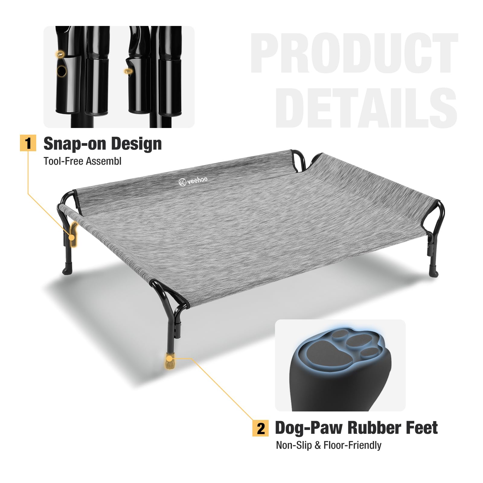 Veehoo Cooling Elevated Dog Bed, Raised Pet Cot With Guardrail & Slope Headrest, Durable Breathable Teslin Mesh, Non-Slip Feet,