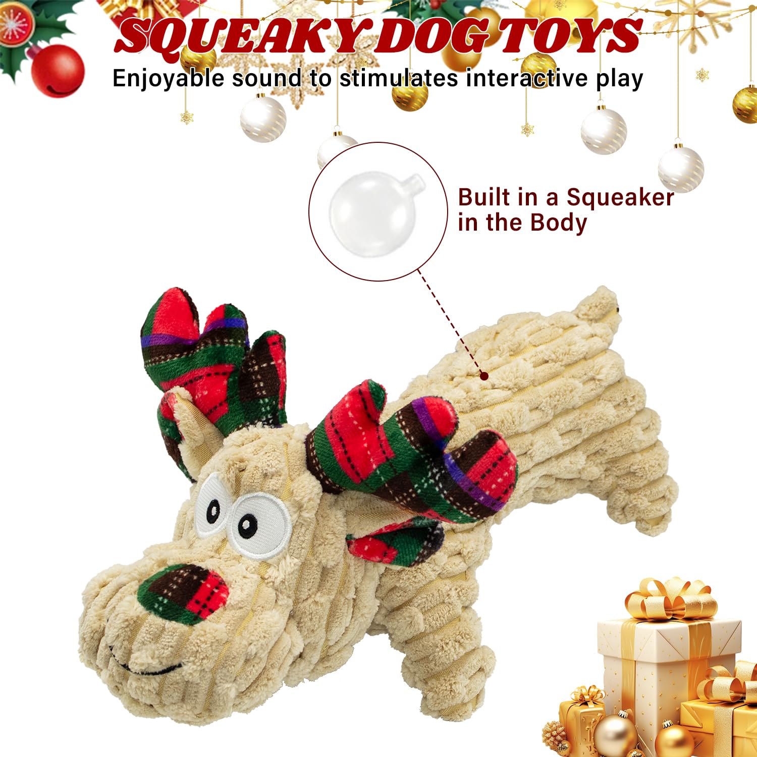 Cneeeeeb Dog Toys Squeaky Interactive Puppy Teething Chew Toy Stuffed Pp Cotton Crinkle Sound Paper Tail,Deer Shape For Large Me