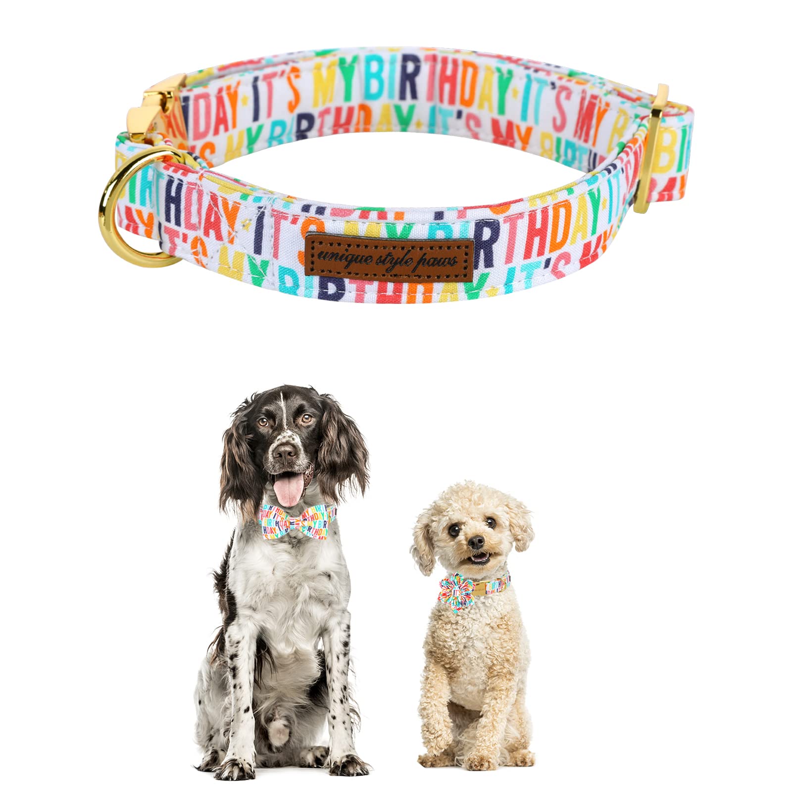 Unqiue Style Paws Birthday Dog Collar, Soft And Cute Dog Bow Tie, Durable Pet Collar With Bow Adjustable Bow Dog Collar For Medium Dogs