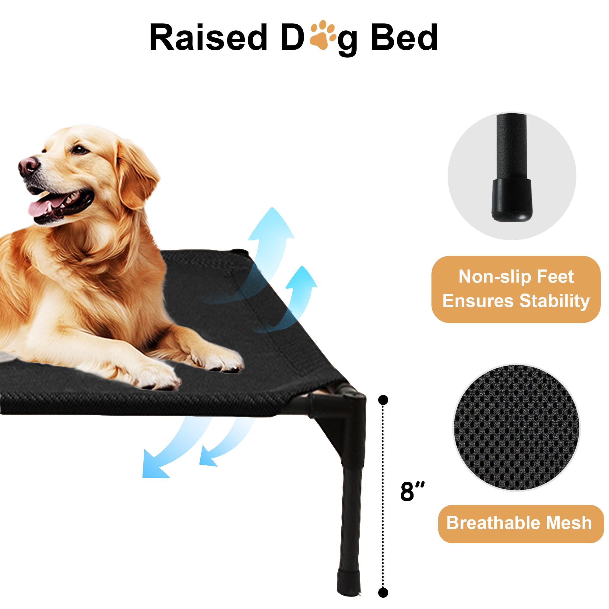 Vomiliku Cooling Elevated Dog Beds For Large Dogs, Portable Raised Large Dog Bed For Indoor & Outdoor Use, No-Slip Feet Pet Cots