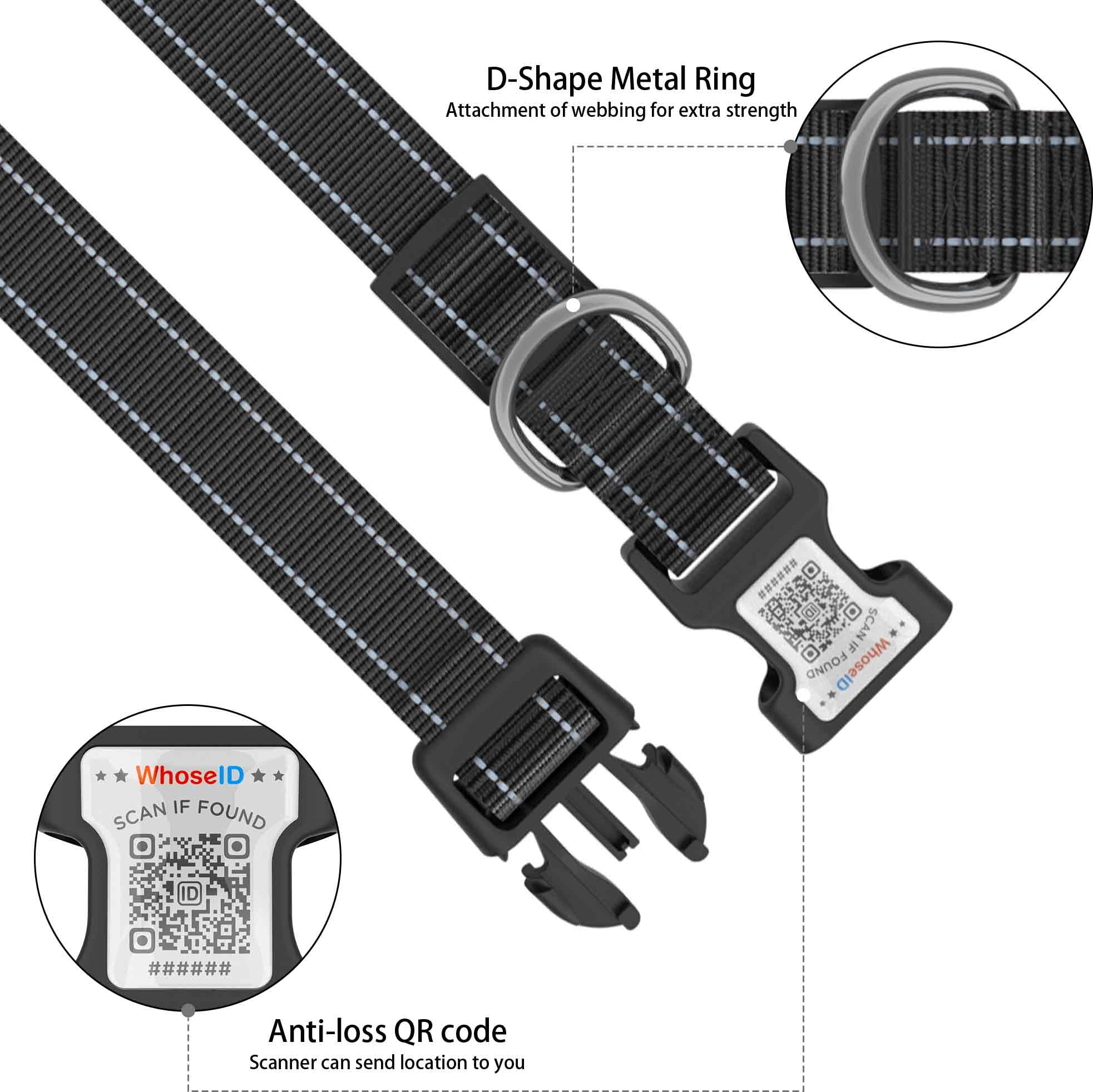 Dog Collar With Qr Code, Reflective Pet Collar, Soft Neoprene Padded & Safety Locking Buckle Adjustable Puppy Collar (Xs,Black)