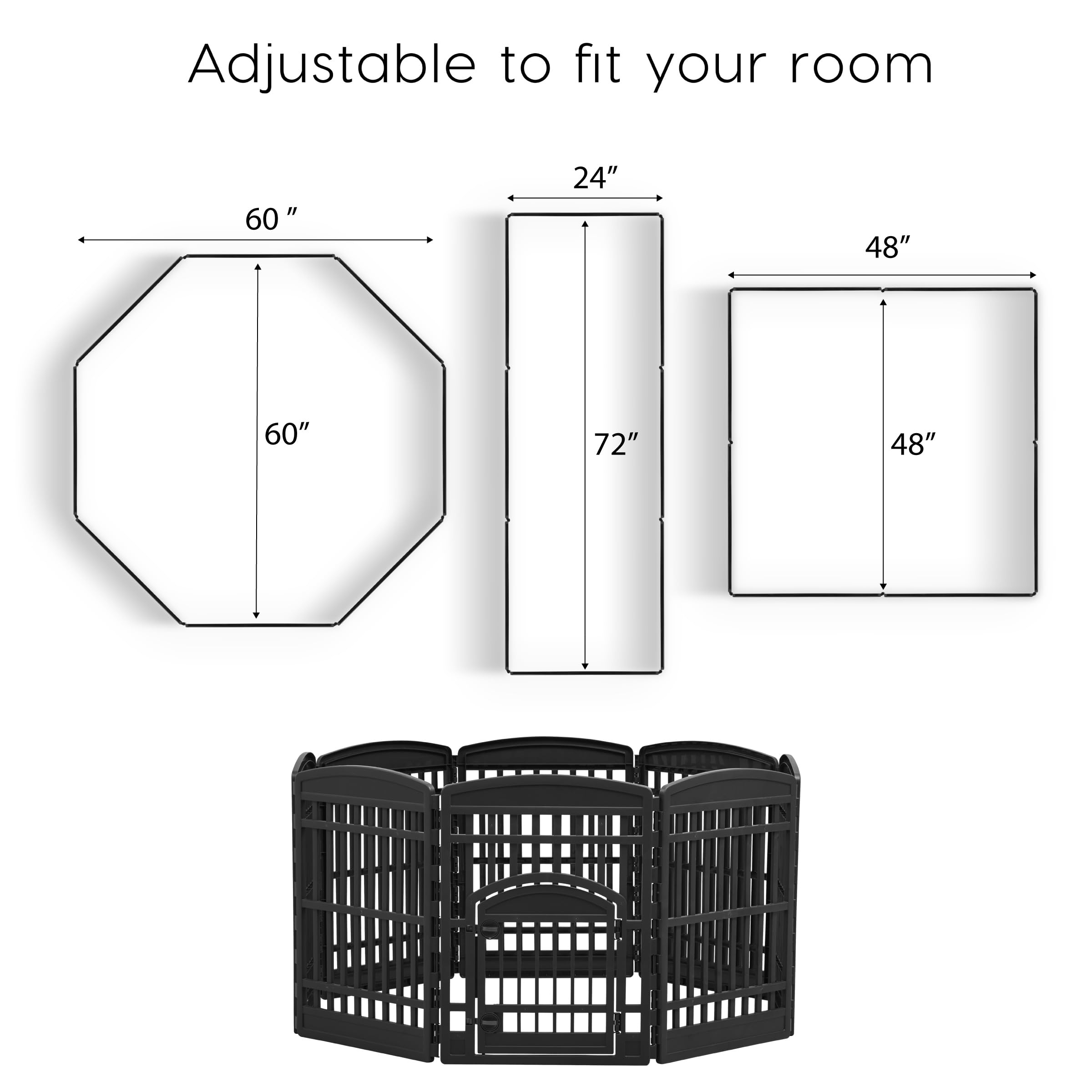 Iris Usa 34' Exercise 8-Panel Pet Playpen With Door, Dog Playpen, For Medium And Large Dogs, Keep Pets Secure, Easy Assemble, Fold It Down, Easy Storing, Customizable, Black