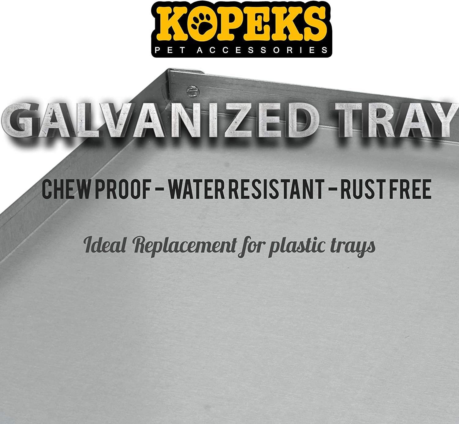 Kopeks - Heavy Duty Multipurpose Replacement Metal Tray - Galvanized - Rust & Crack Proof - Several For Pet Crates, Grease Trap And Others (32 X 23 Inches, Metal Tray)