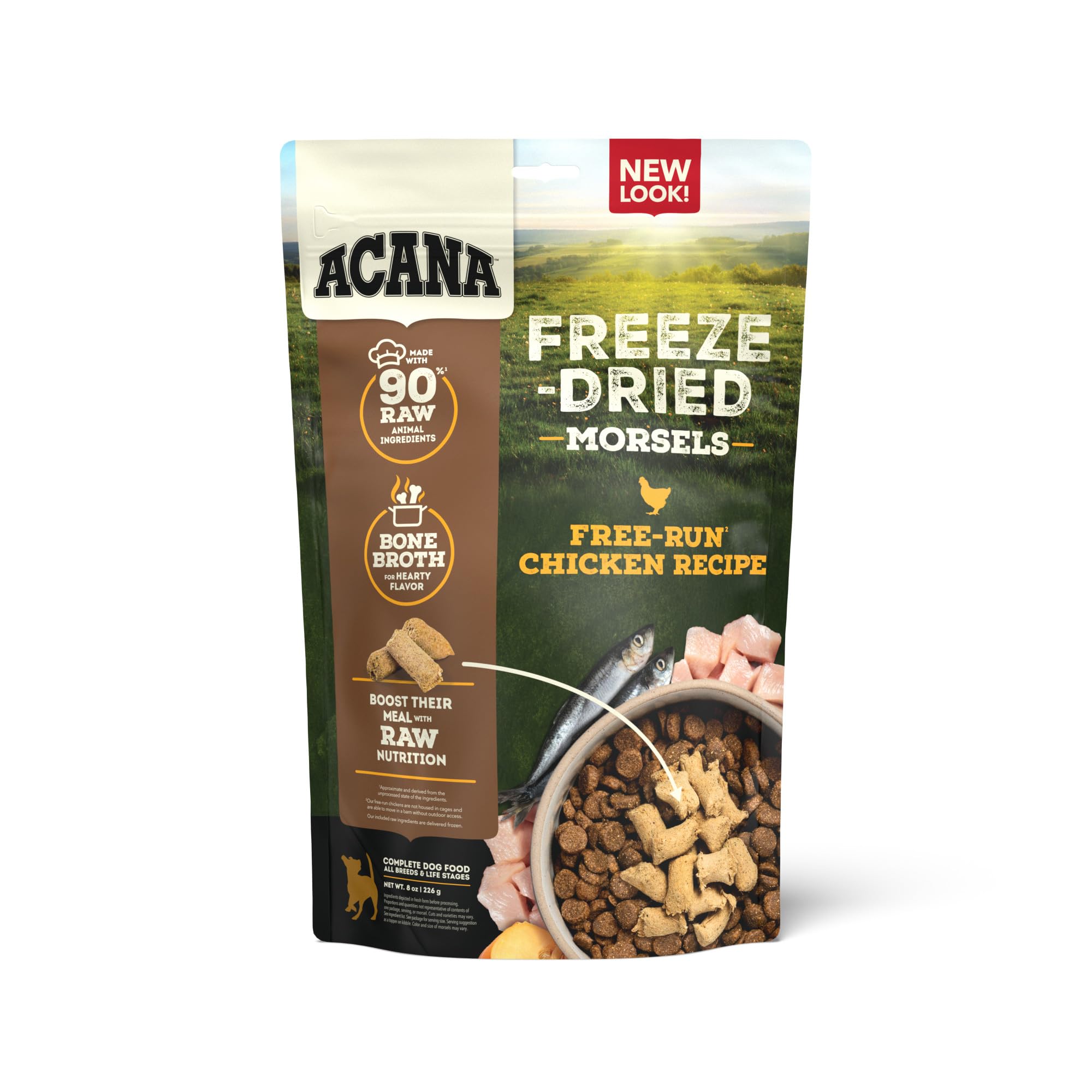 ACANA Grain-Free High Protein Freeze Dried Dog Food & Topper Free-Run Chicken Recipe Morsels 8oz Bag