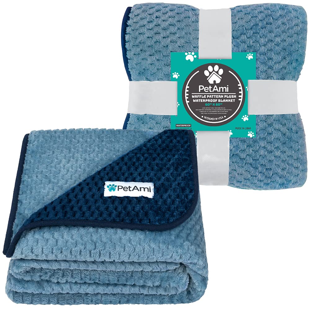 Petami Waterproof Dog Blanket, Leakproof Xl Pet Blanket For Large Dogs, Furniture Sofa Couch Cover Protector, Fleece Cat Throw Bed Crate Kennel, Reversible Washable Soft Plush, Twin 60X80 Navy Blue