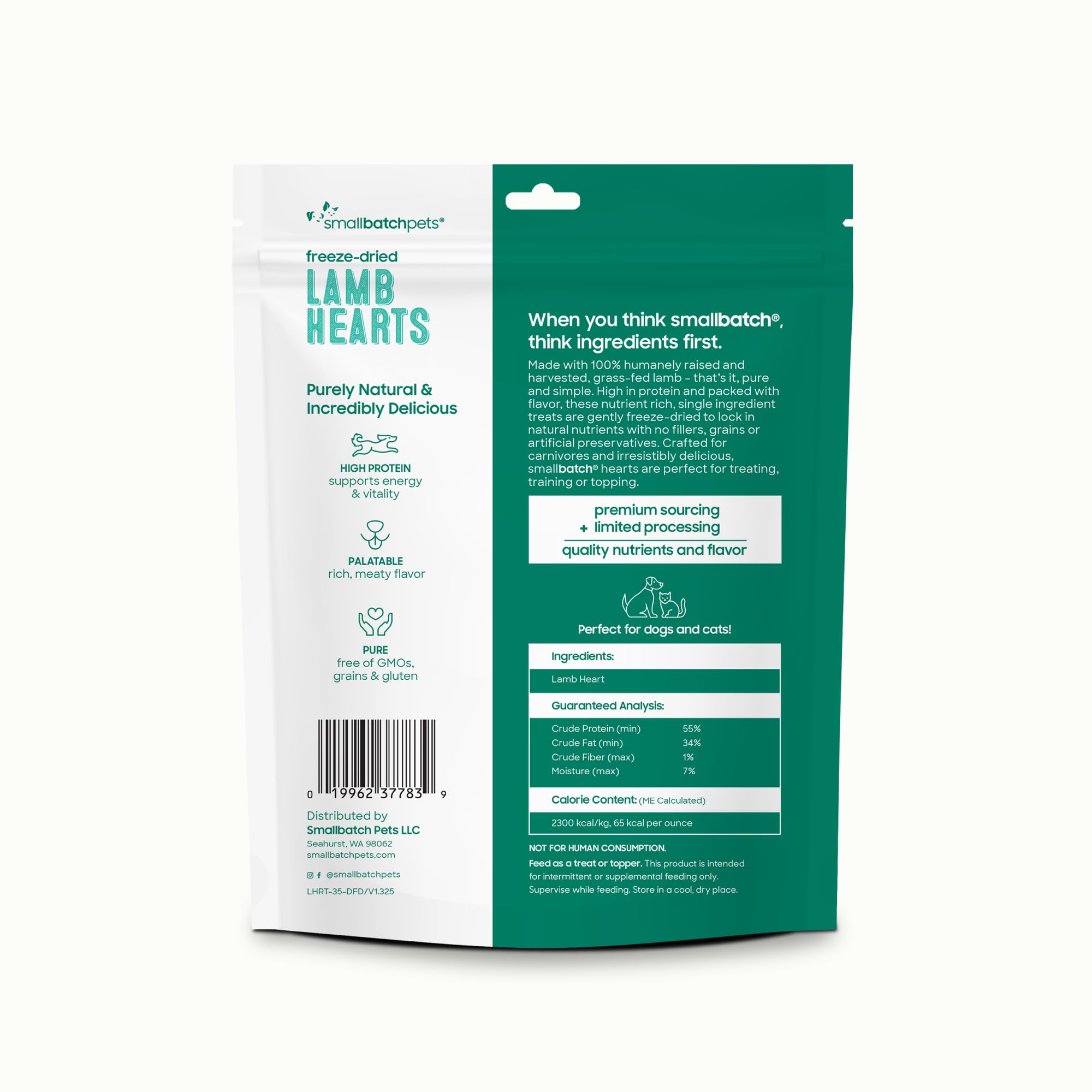 smallbatch Pets Premium Freeze-Dried Lamb Heart Treats for Dogs and Cats, 3.5 oz, Made and Sourced in The USA, Single Ingredient