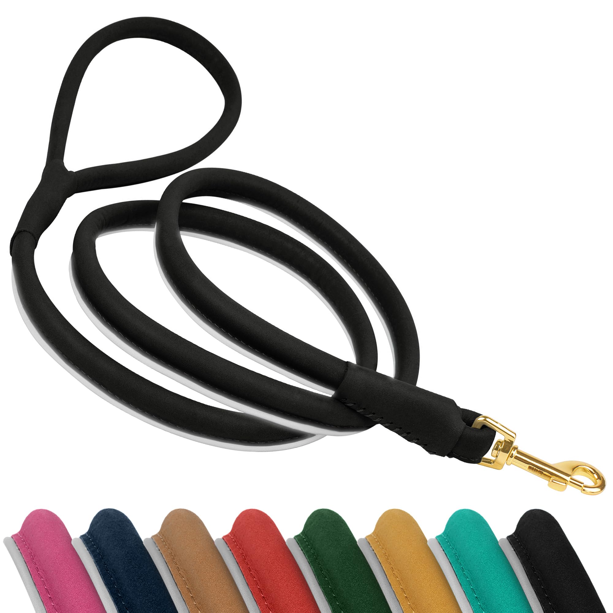 Oopsdoggy Reflective Rolled Leather Dog Leash 6Ft - Soft Training Lead For Small Medium Large Dogs Puppy - Heavy Duty Rope Puppi