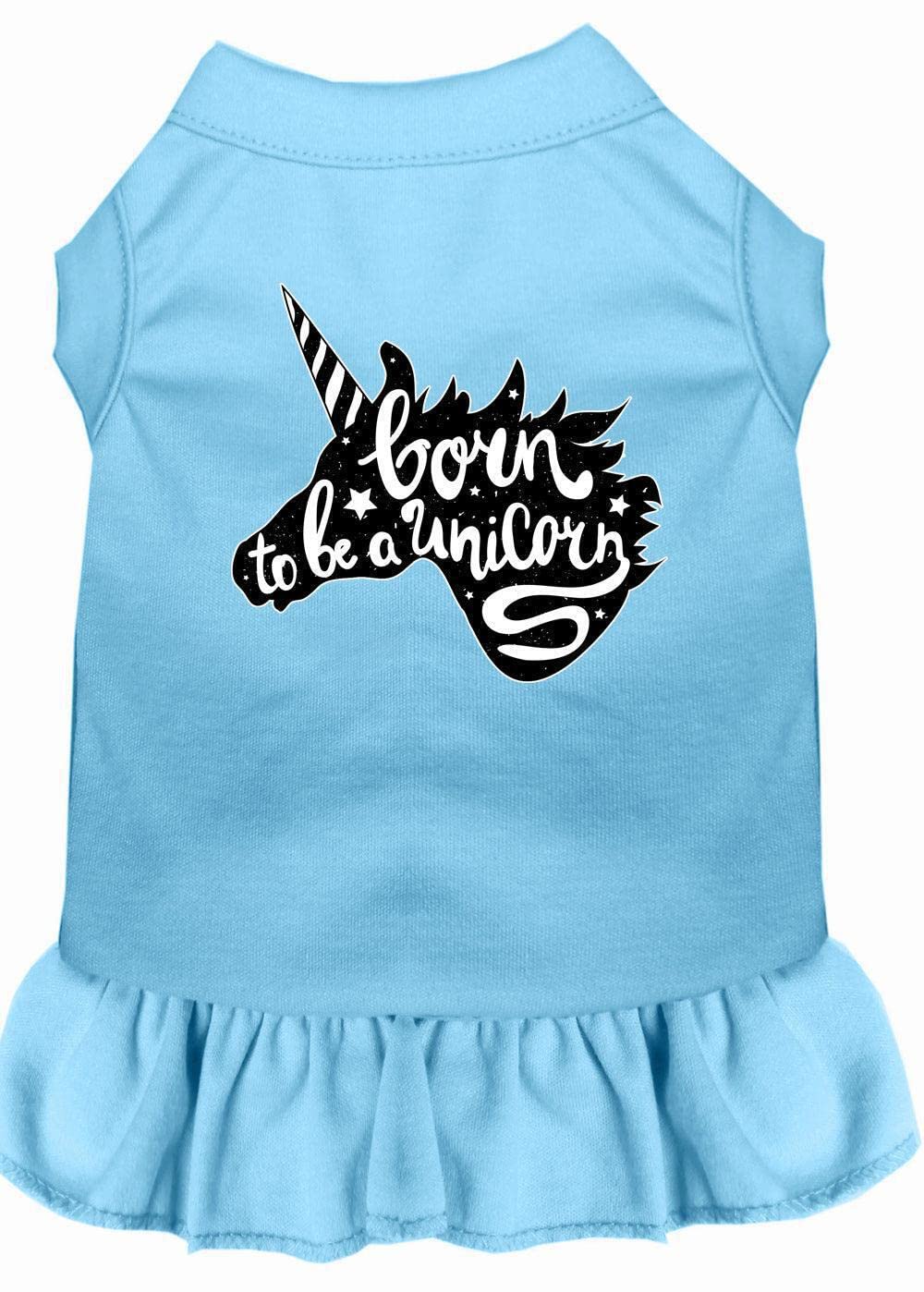 Pet Dog & Cat Dress Screen Printed, Born to Be A Unicorn Black XS (0-3 lbs.)
