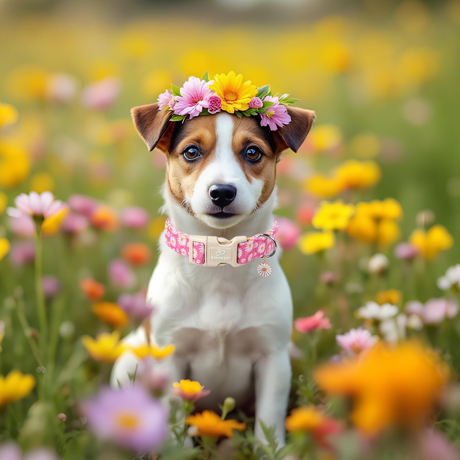 Babole Pet Summer Daisy Dog Collar, Cute Floral Adjustable Pink Dog Collars For Small Dogs, Lightweight Quick-Release Buckle Col