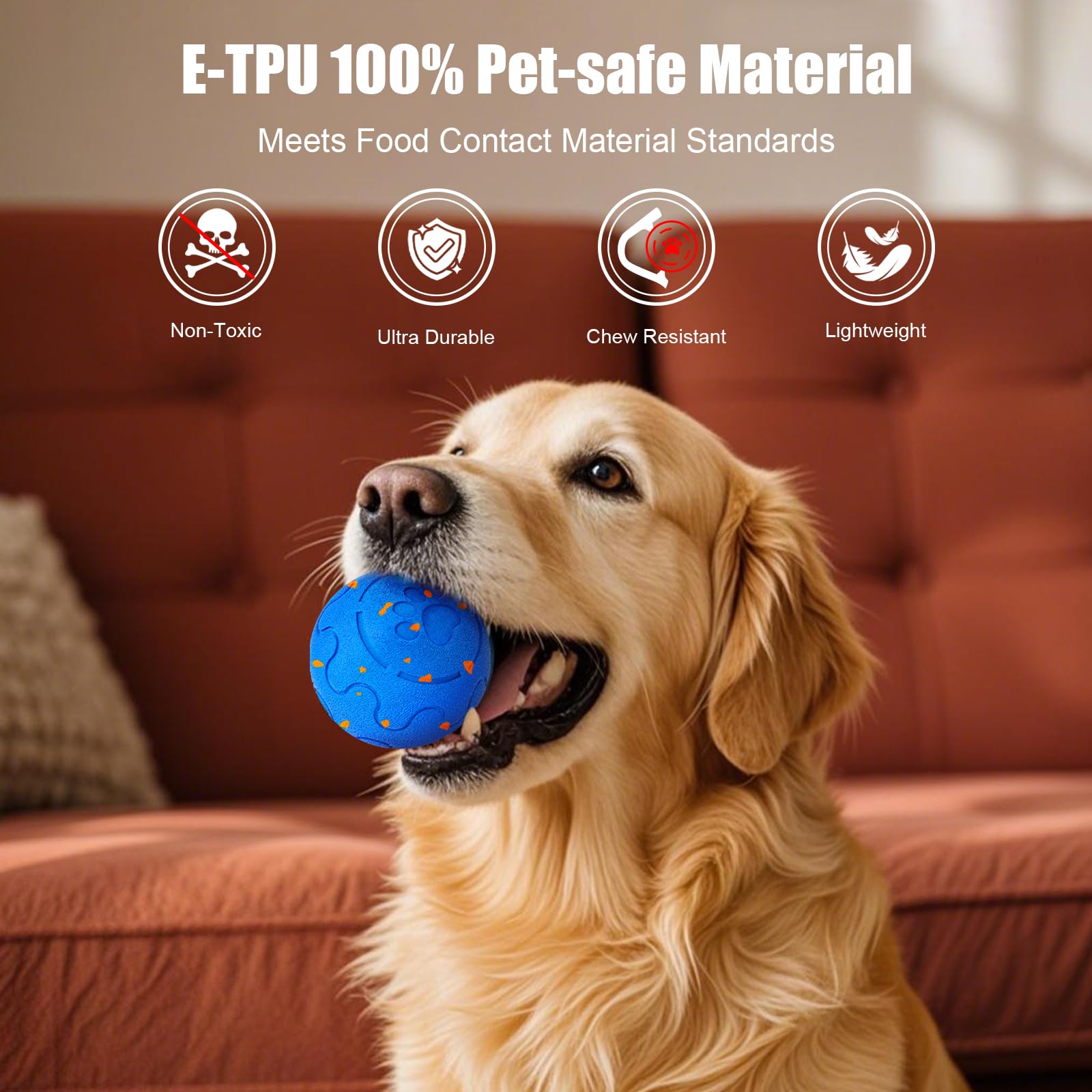Shapana Interactive Dog Ball - Smart Toy for Medium & Large Dogs, E-TPU, Waterproof, Motion-Activated, Model O15, Blue
