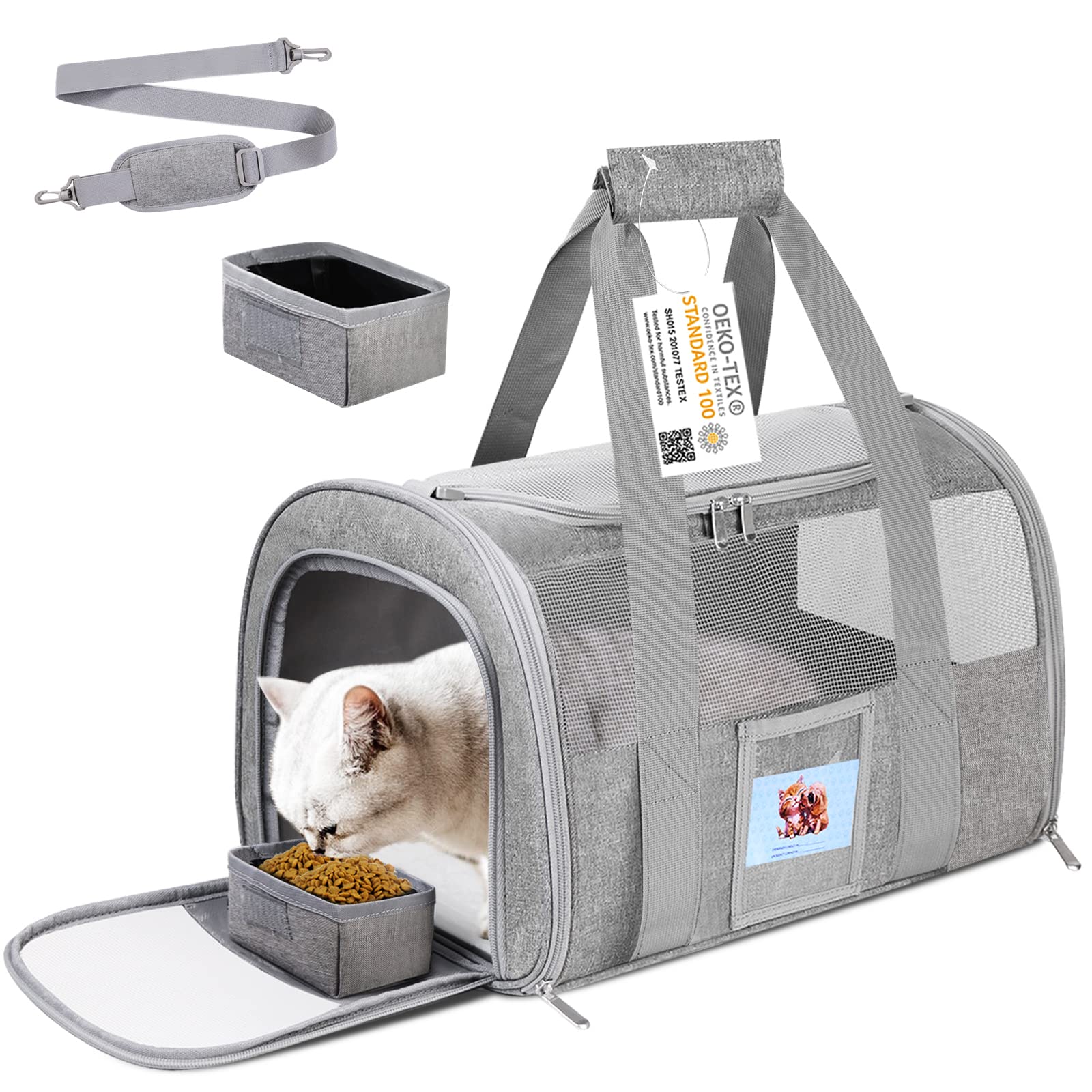Seclato Pet Carrier Airline/Tsa Approved Small Dogs, Kitten, Carriers For Small Medium Cats Under 15Lb, Collapsible Soft Sided Cat Travel Carrier-Grey