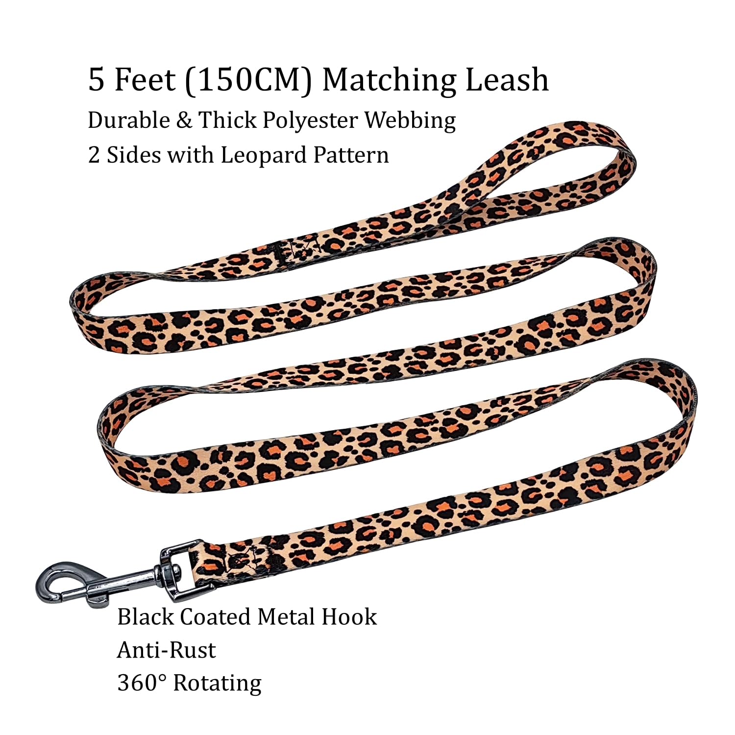 Olahibi Dog Collar Leash Set, Leopard Pattern, Polyester Material, Adjustable Collar And 5Ft Matching Leash, For Medium Dogs.(M,