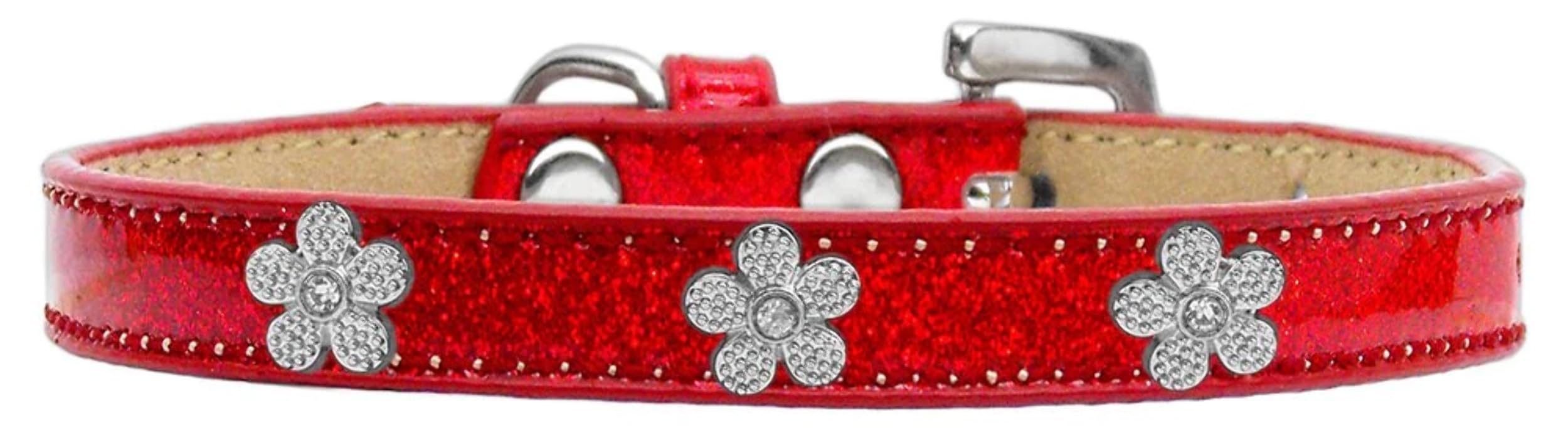 Dog, Puppy & Pet Widget Ice Cream Collar, Silver Flower Pink 10