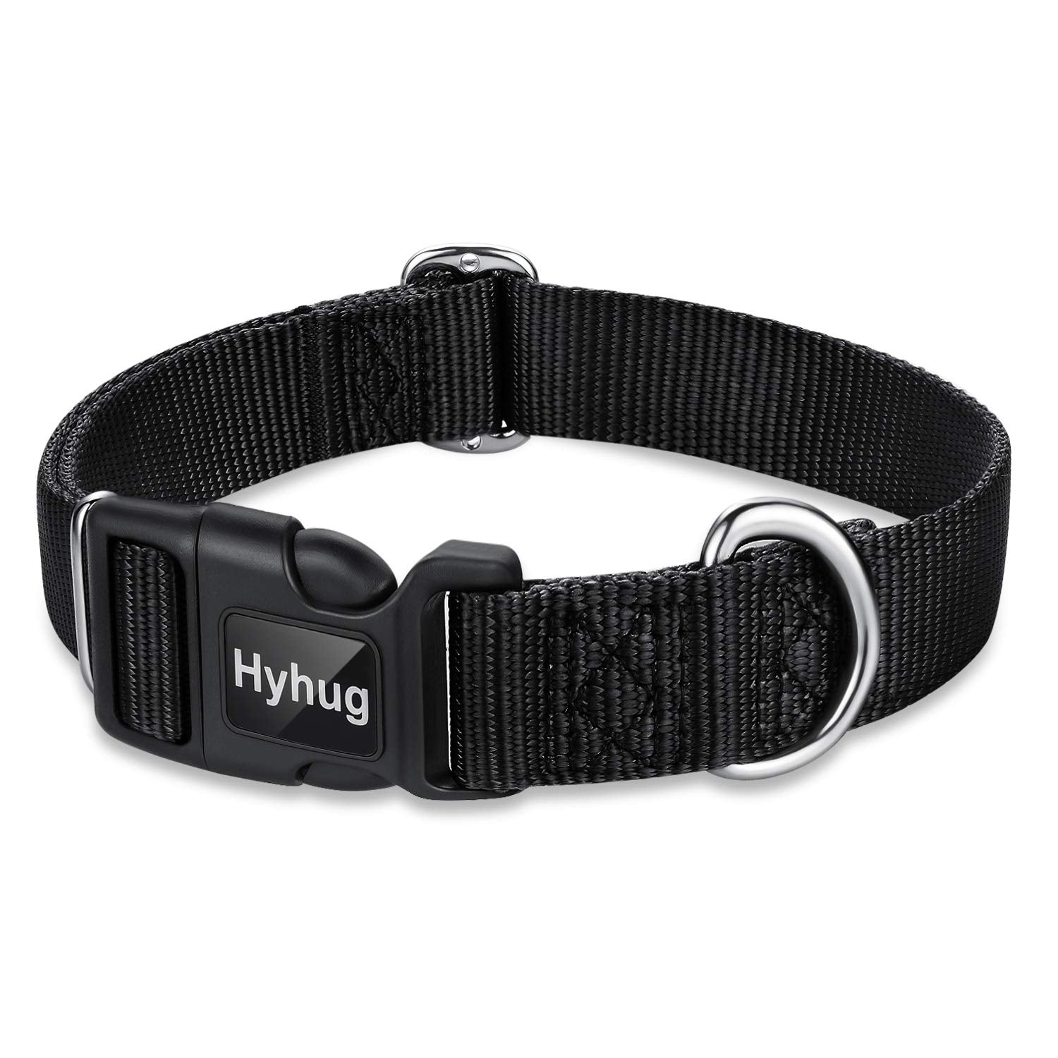 Hyhug Dog Collar for Large Dogs, Heavy Duty Black| Quick Release Nylon Buckle Collar, Adjustable & Durable Pet Supplies for Boy 