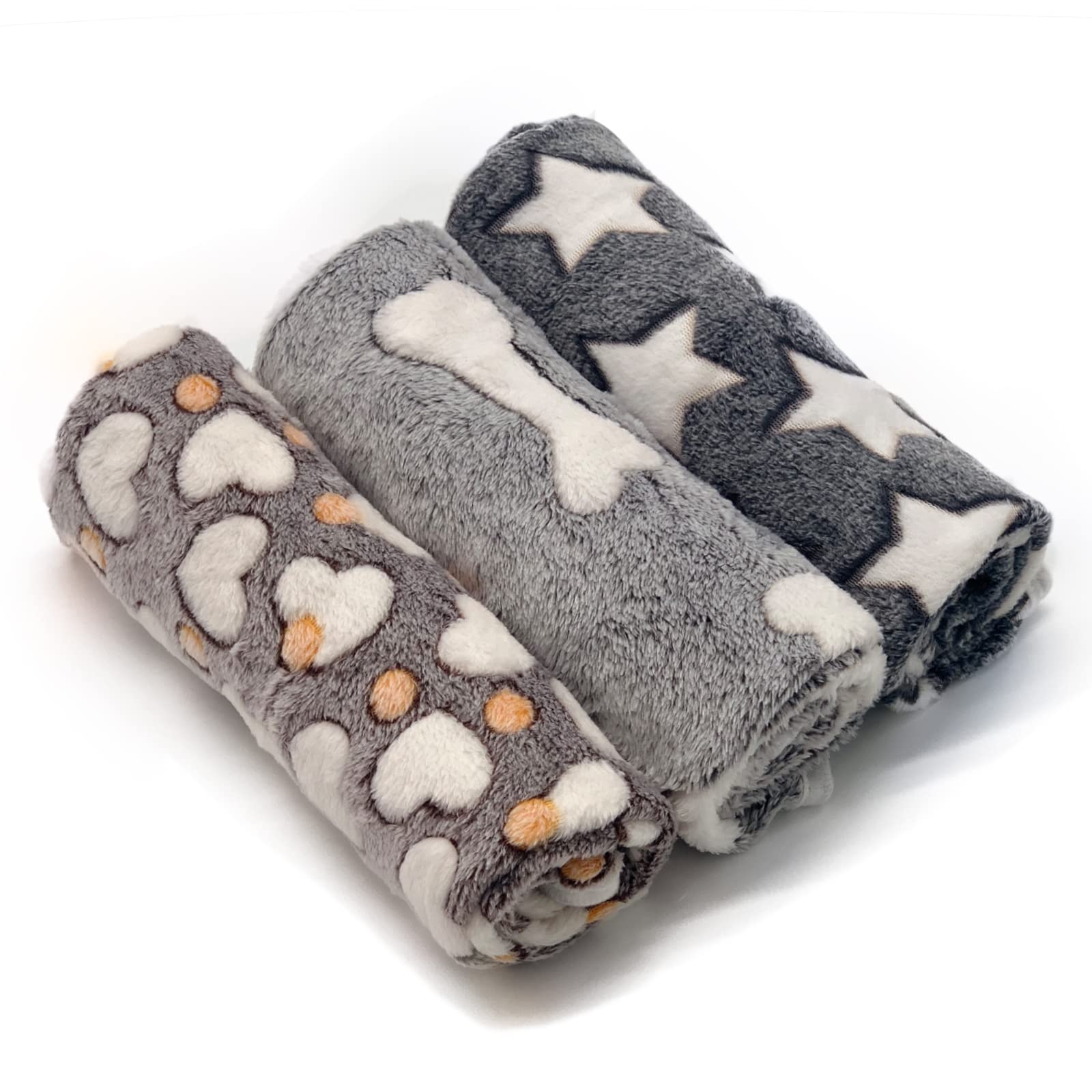 1 Pack 3 Puppy Blankets Super Soft Warm Sleep Mat Grey Cute Print Blanket Fluffy Fleece Pet Blanket Flannel Throw Dog Blankets For Small Dogs Puppy Dogs Fluffy Cats,Star&Bone&Love-Large(40'X30')