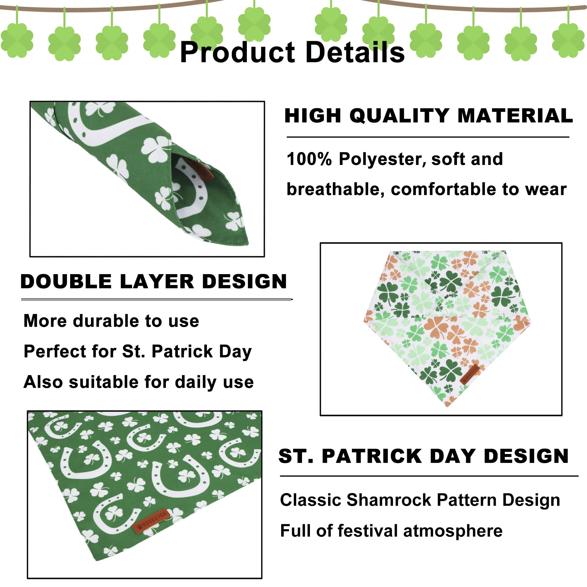 Adoggygo St. Patrick'S Day Dog Bandana, Green Shamrock Scarf, Multi Size Offered, Saint Patrick Day Bandanas For Small Dogs (Sma