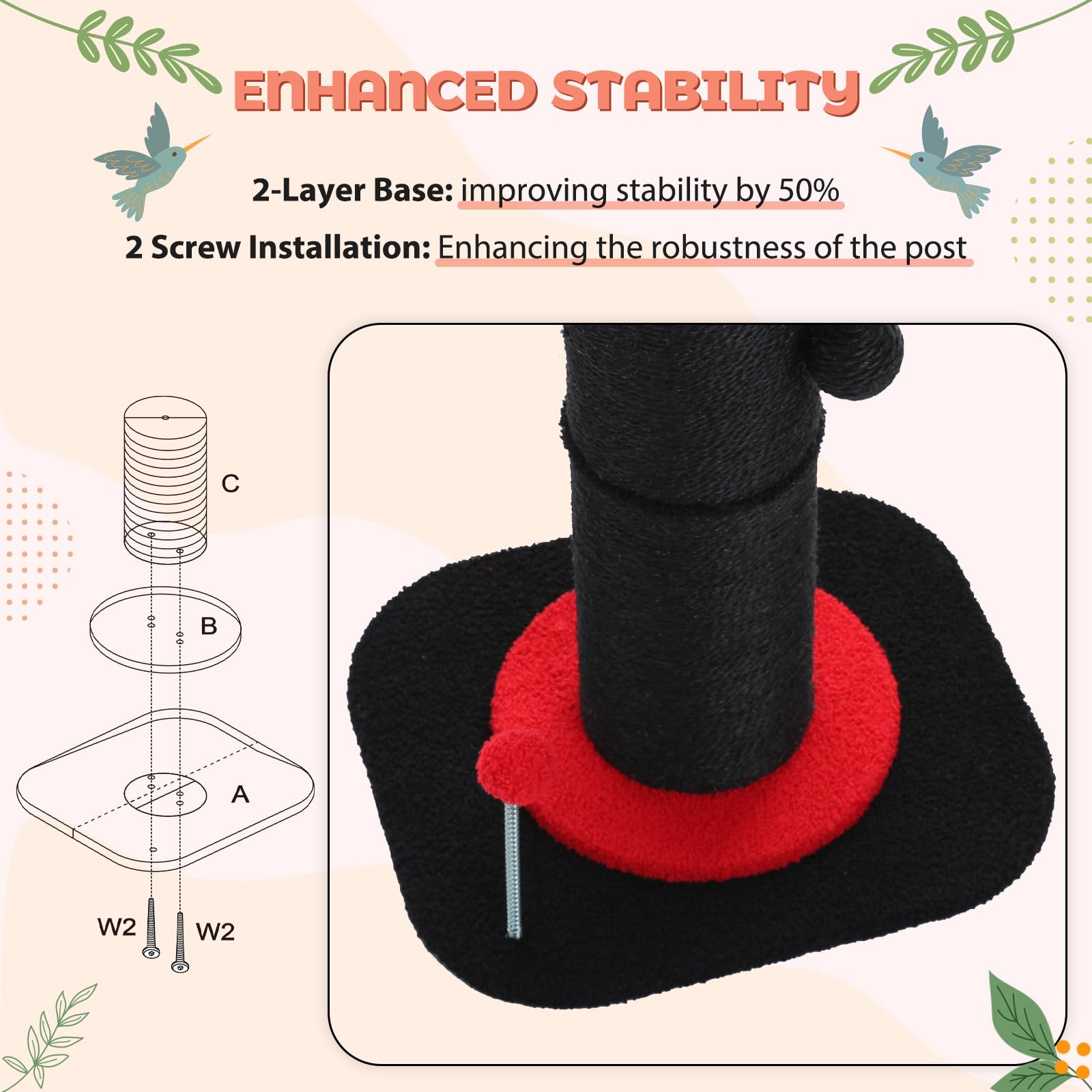 Pequlti Flower Cat Scratching Post, Gothic Cat Tree, Tall Scratcher For Indoor Cats With Super Thick Scratching Post [Dia=5.5'']