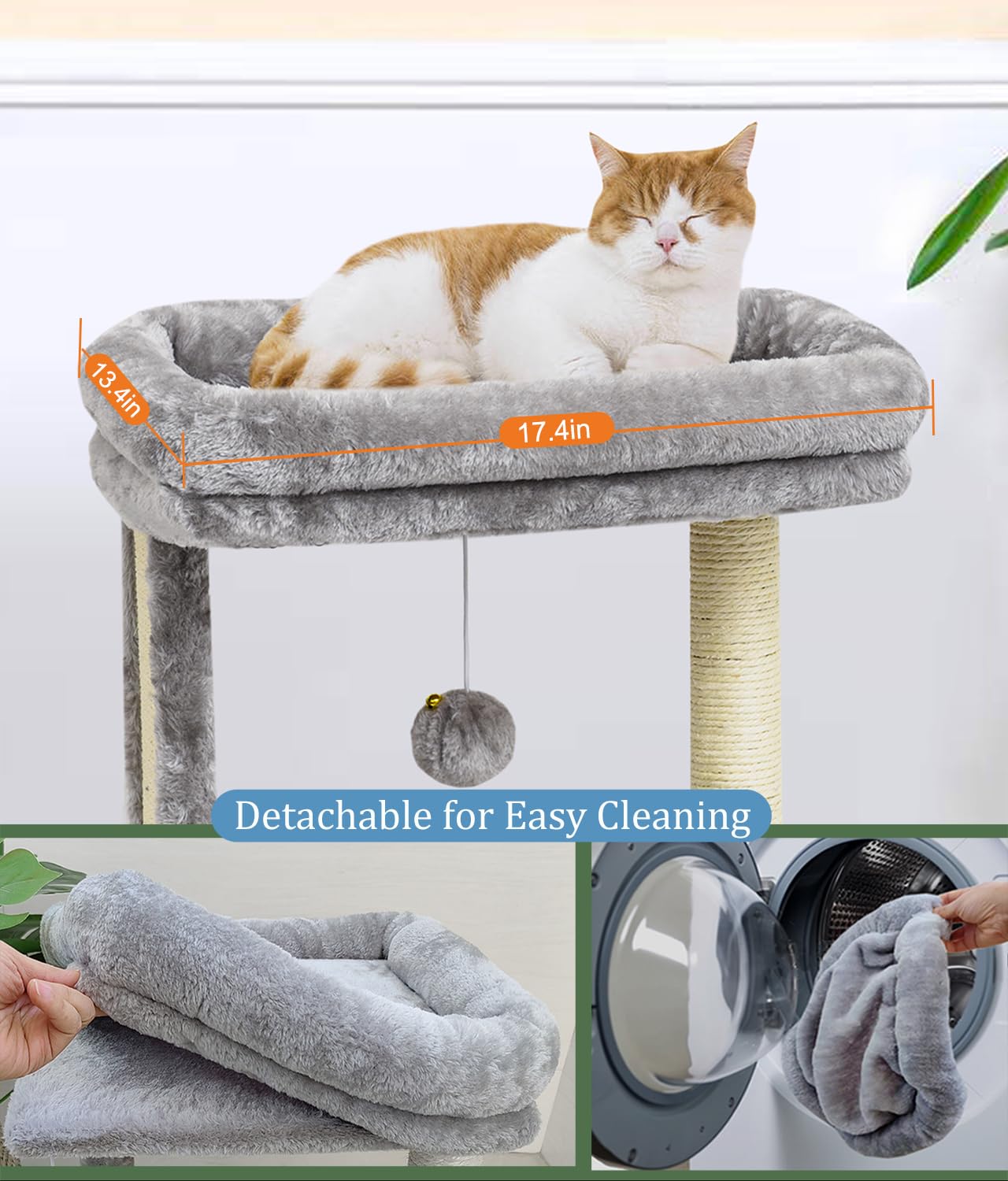 Syandlvy Cat Tree With Scratching Post For Indoor Cats, Scratching Board With Perch, Cat Post Scratcher With 2 Dangling Balls, G